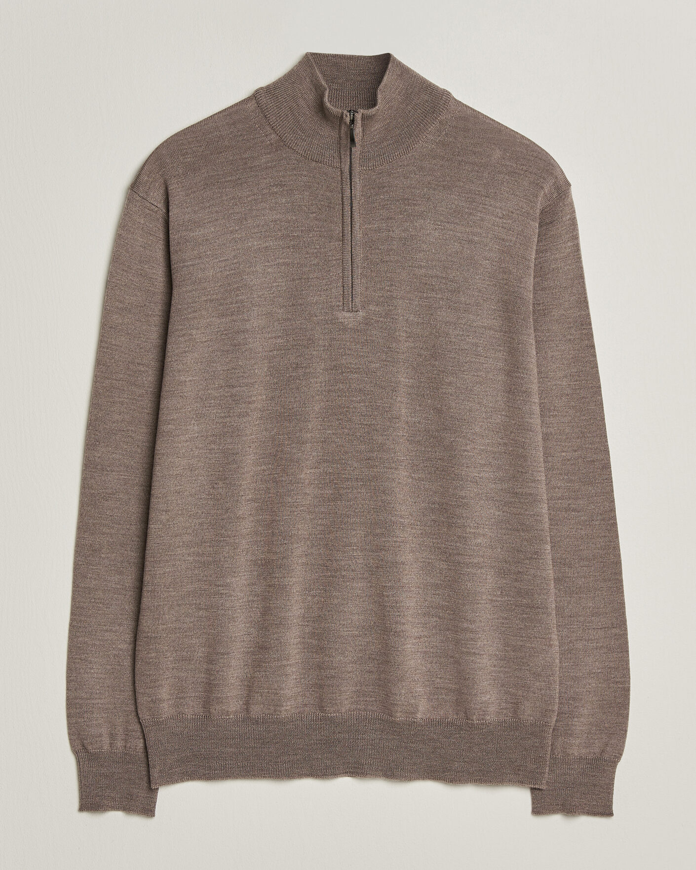 Men | Sweaters & Knitwear | Morgano | Extra Fine Merino Wool Half-Zip Mid Brown