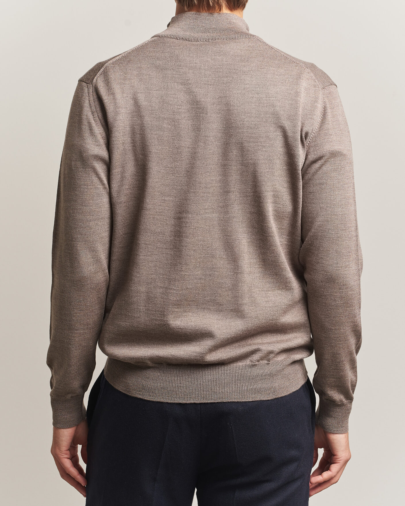 Men | Sweaters & Knitwear | Morgano | Extra Fine Merino Wool Half-Zip Mid Brown