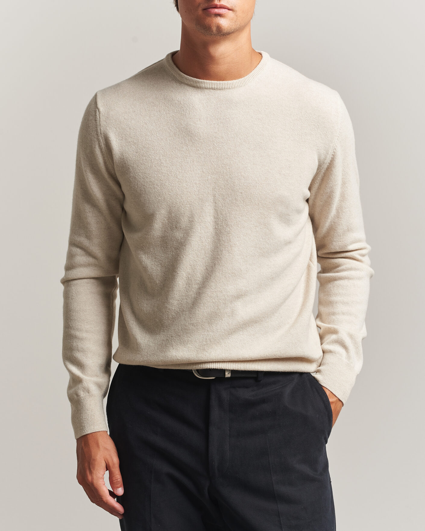 Men | Sweaters & Knitwear | Morgano | Wool/Cashmere Crewneck Beige