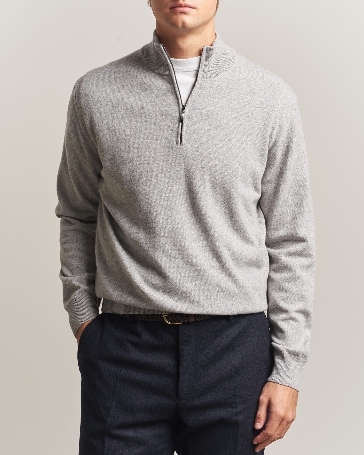 Men | Sweaters & Knitwear | Morgano | Wool/Cashmere Half-Zip Mid Grey