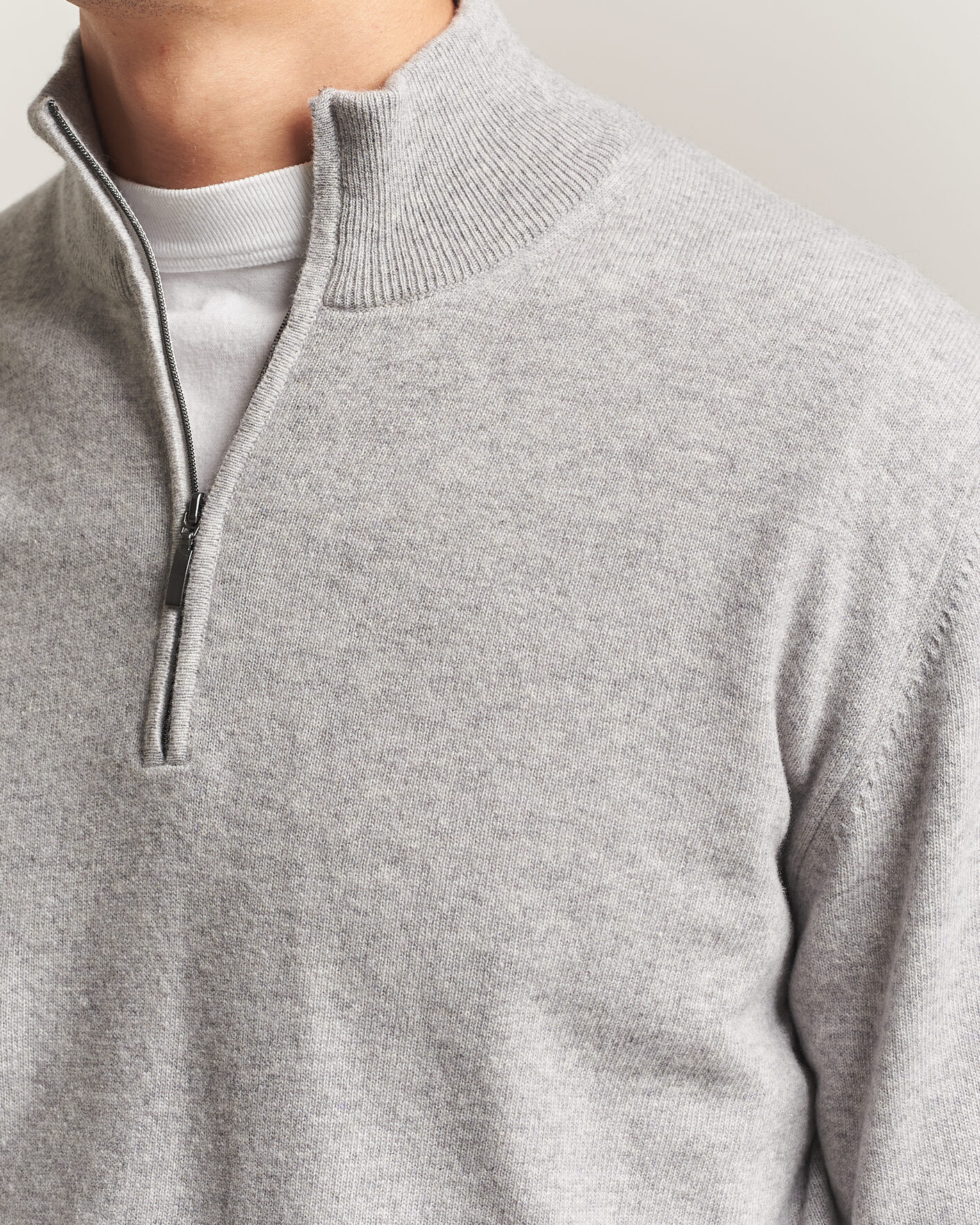 Men | Sweaters & Knitwear | Morgano | Wool/Cashmere Half-Zip Mid Grey