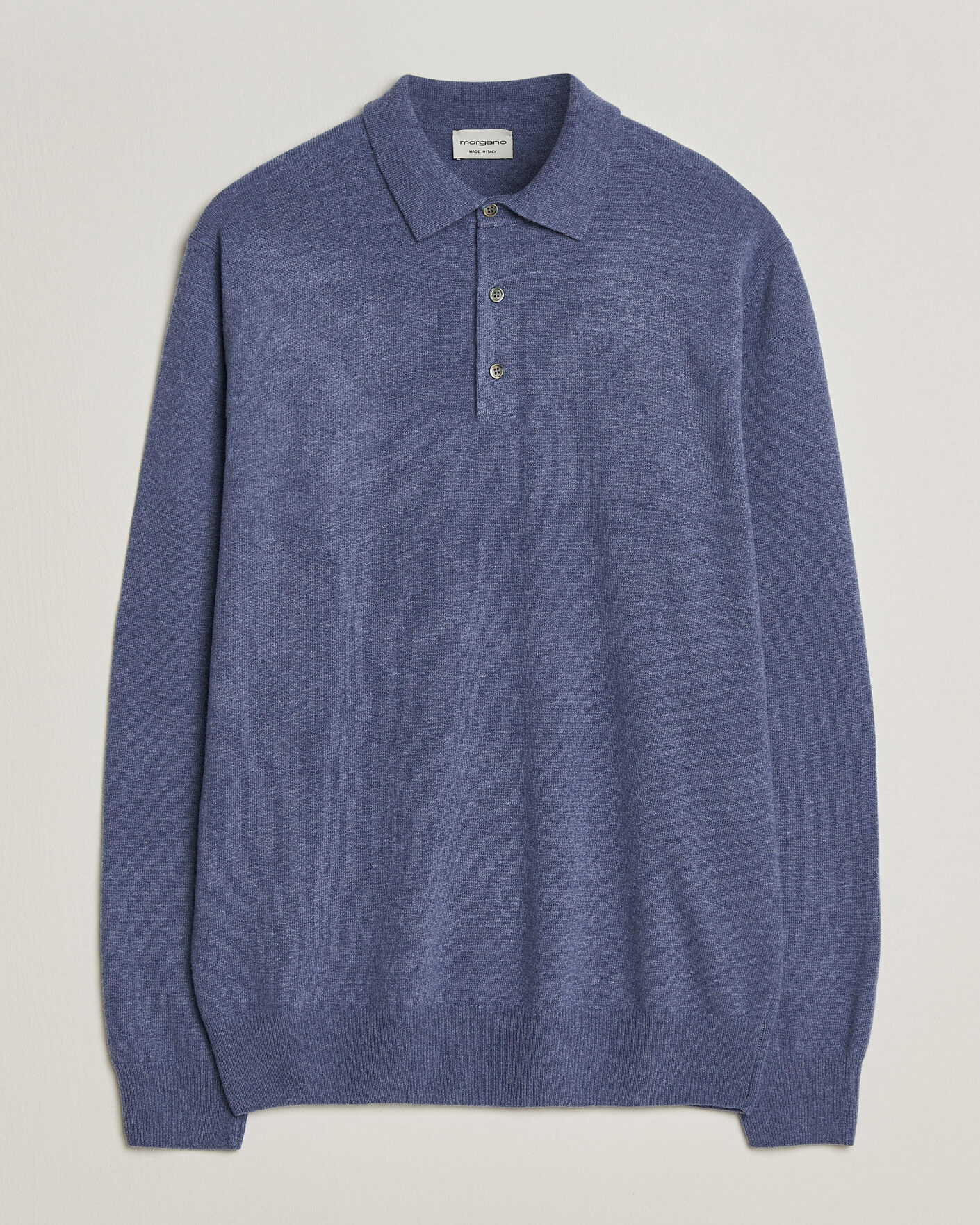 Men | Sweaters & Knitwear | Morgano | Wool/Cashmere Polo Mid Blue