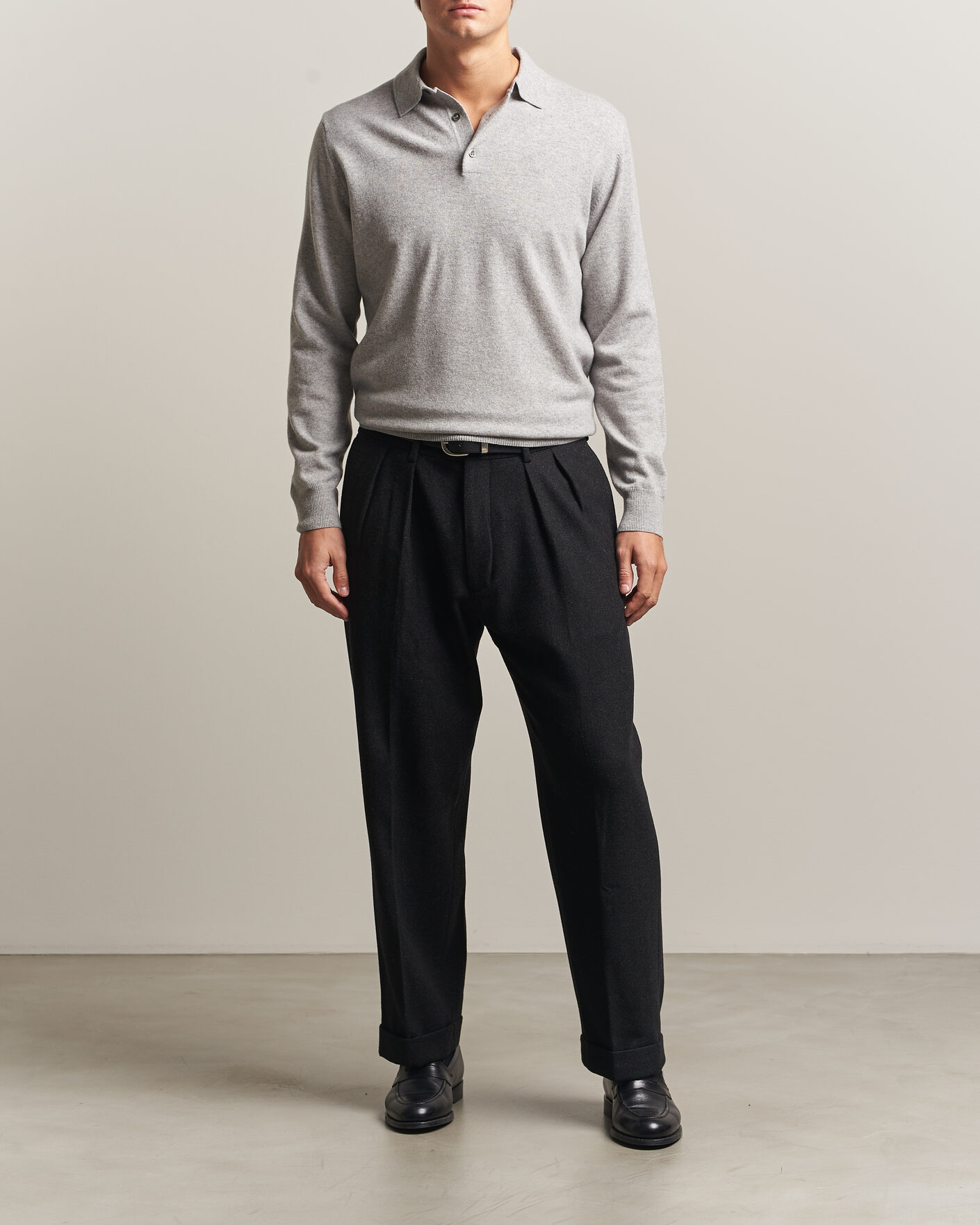 Men | Sweaters & Knitwear | Morgano | Wool/Cashmere Polo Mid Grey