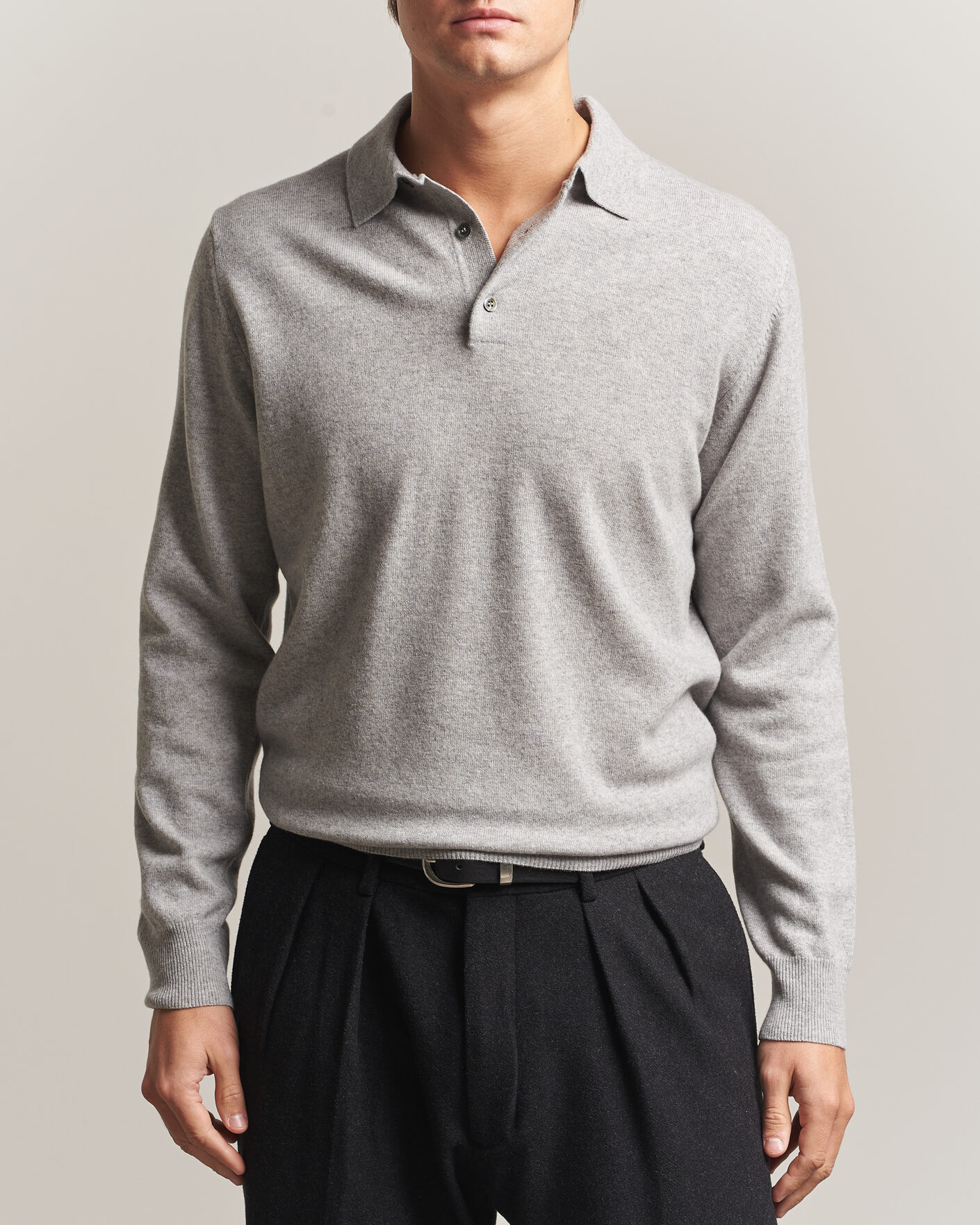 Men | Sweaters & Knitwear | Morgano | Wool/Cashmere Polo Mid Grey