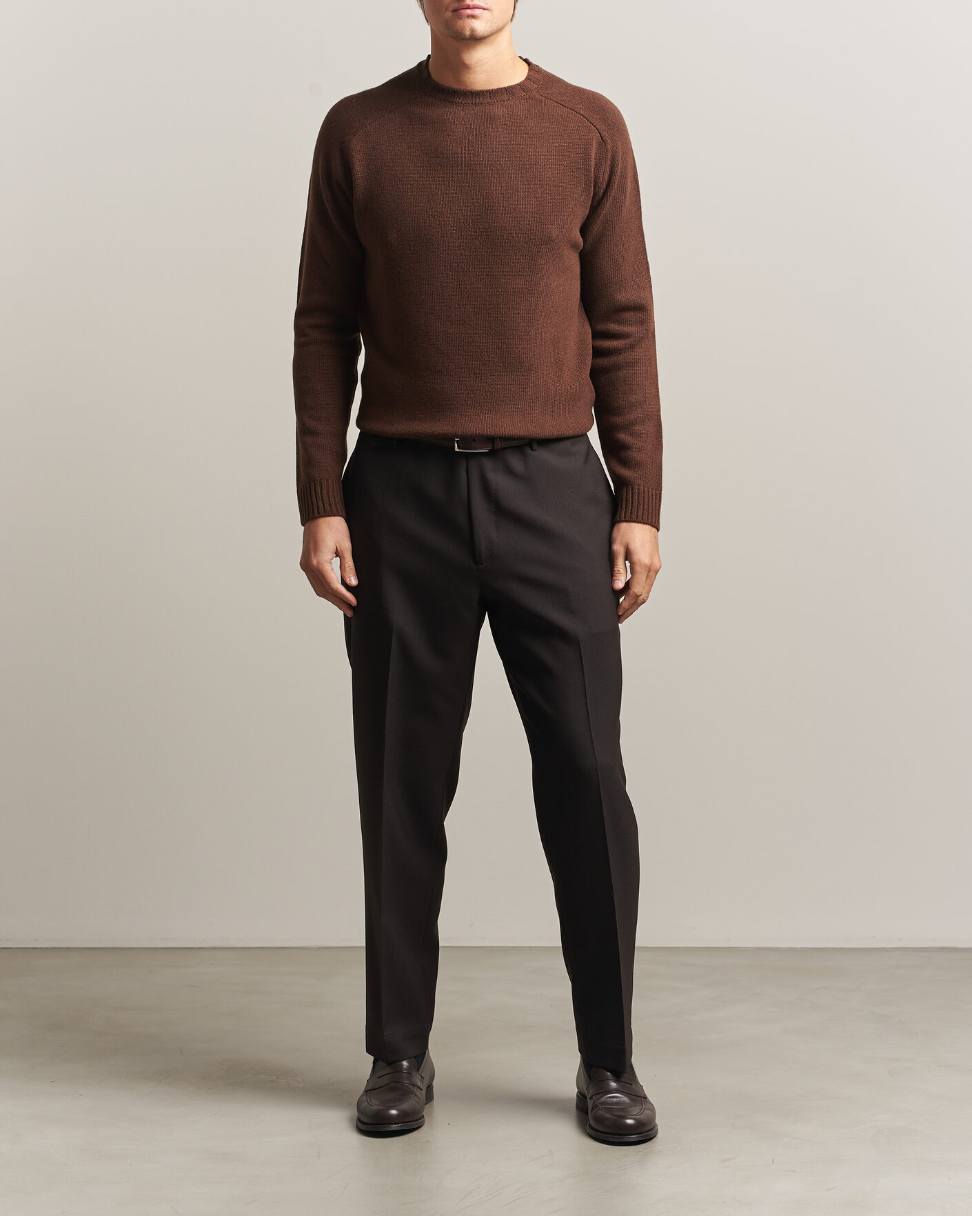 Men | Sweaters & Knitwear | Morgano | Heavy Knitted Wool/Cashmere Crewneck Dark Brown