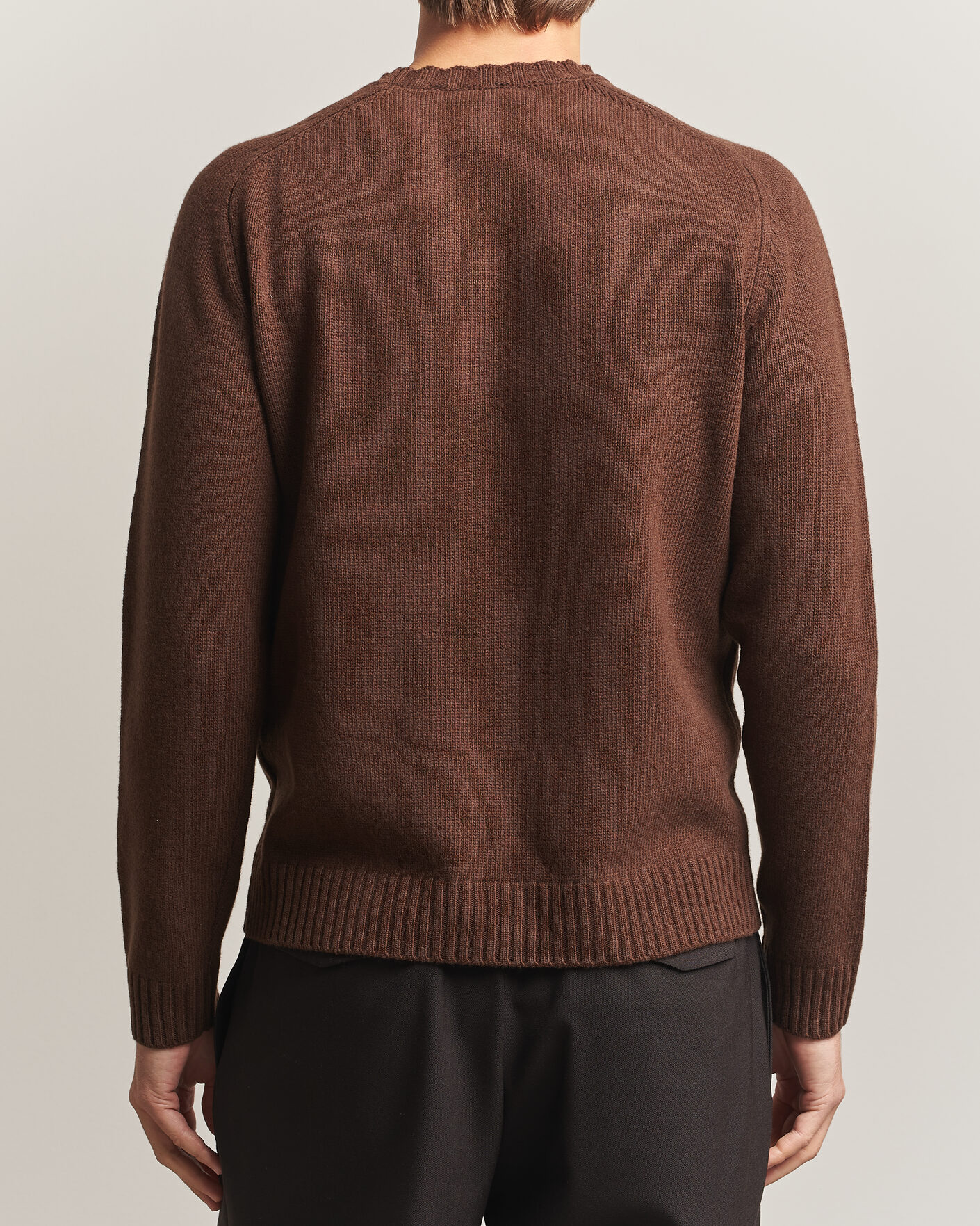 Men | Sweaters & Knitwear | Morgano | Heavy Knitted Wool/Cashmere Crewneck Dark Brown