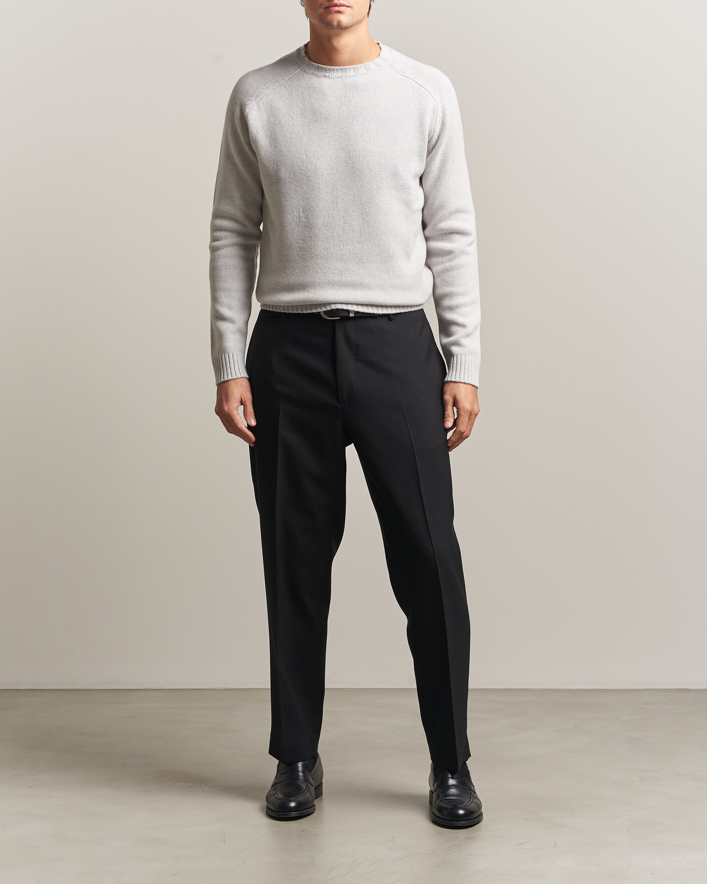 Men | Sweaters & Knitwear | Morgano | Heavy Knitted Wool/Cashmere Crewneck Light Grey
