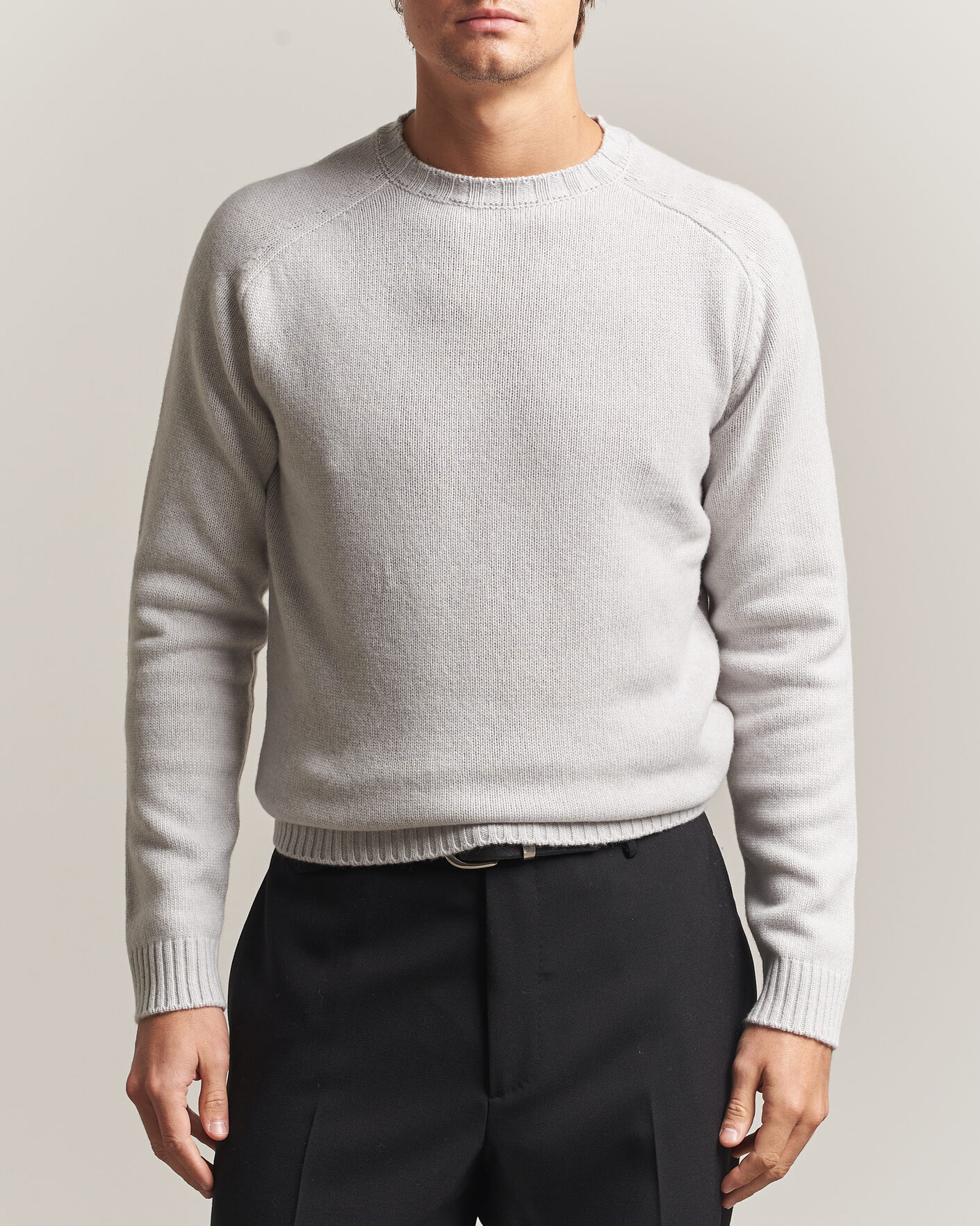 Men | Sweaters & Knitwear | Morgano | Heavy Knitted Wool/Cashmere Crewneck Light Grey