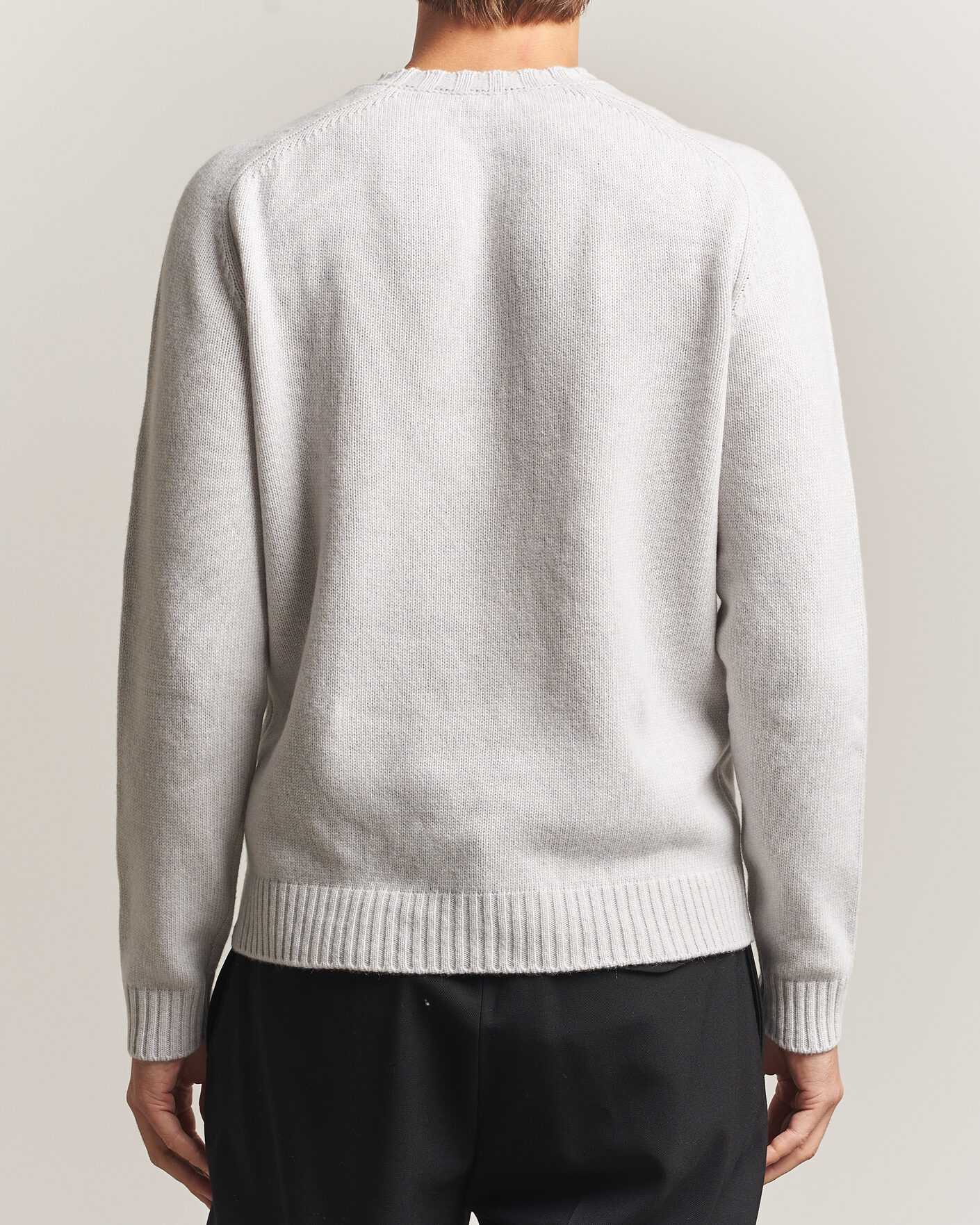Men | Sweaters & Knitwear | Morgano | Heavy Knitted Wool/Cashmere Crewneck Light Grey