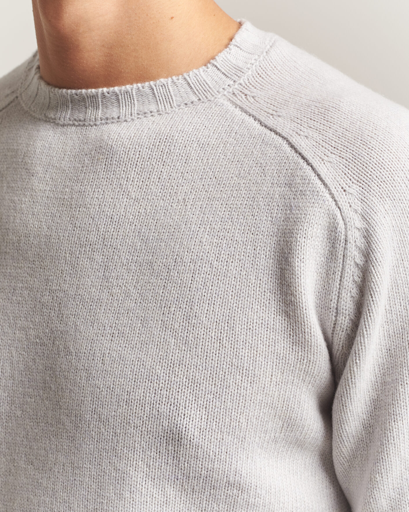 Men | Sweaters & Knitwear | Morgano | Heavy Knitted Wool/Cashmere Crewneck Light Grey