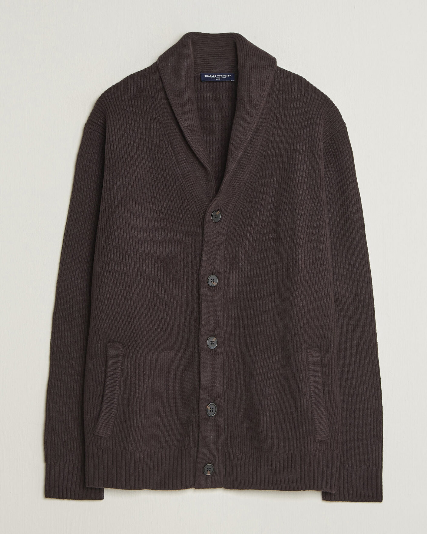 Men | Sweaters & Knitwear | Charles Tyrwhitt | Chunky Merino Shawl Neck Cardigan Chocolate