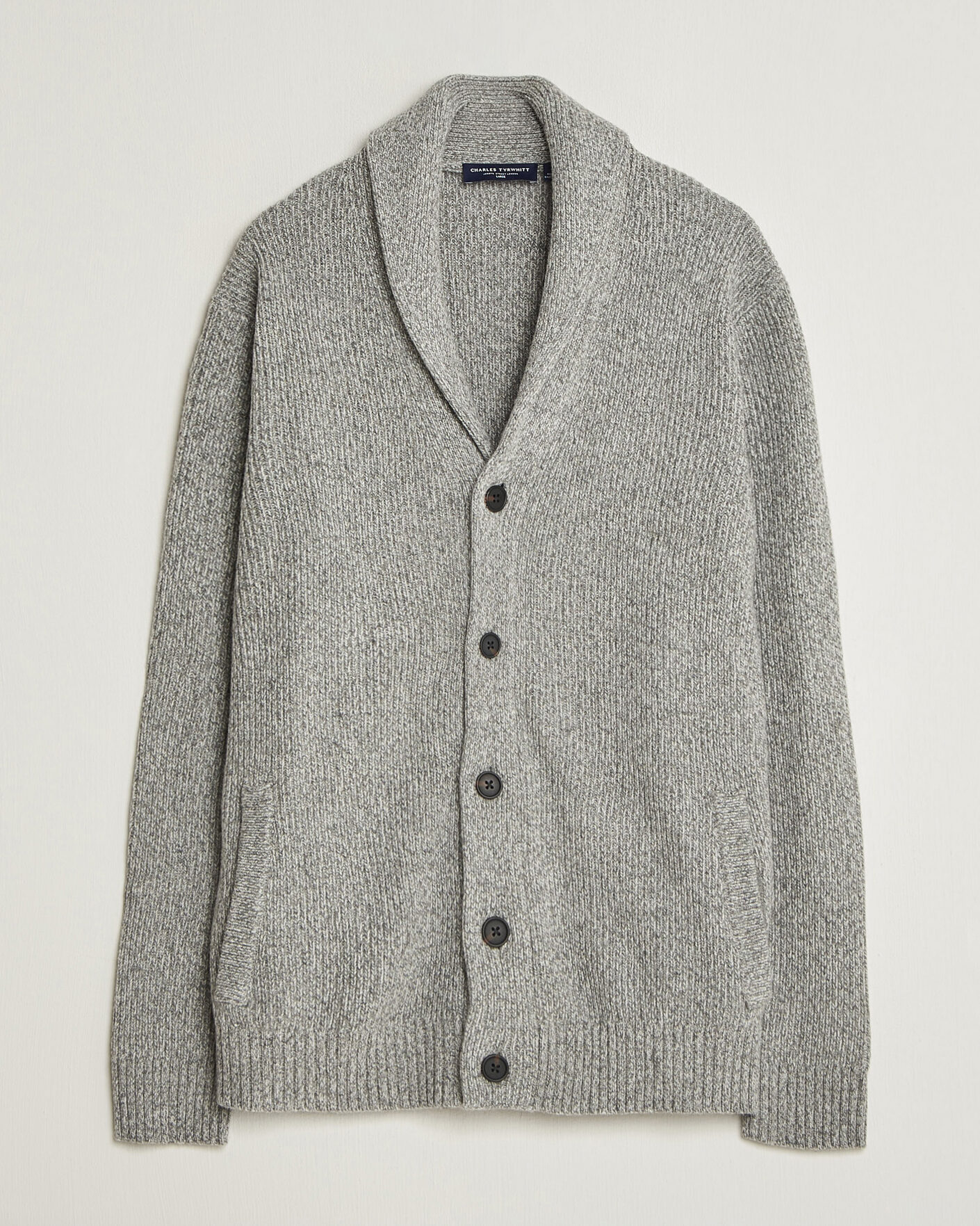 Men | Sweaters & Knitwear | Charles Tyrwhitt | Chunky Merino Shawl Neck Cardigan Grey