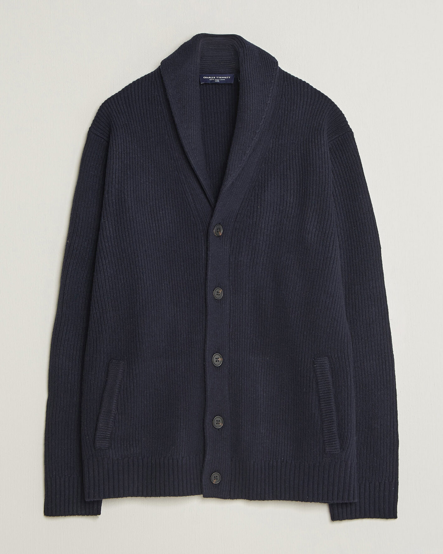 Charles Tyrwhitt Chunky Merino Shawl Neck Cardigan Navy at