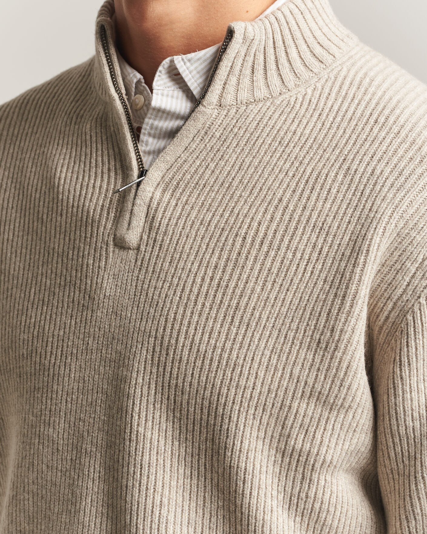 Men | Sweaters & Knitwear | Charles Tyrwhitt | Chunky Merino Zip Neck Oat