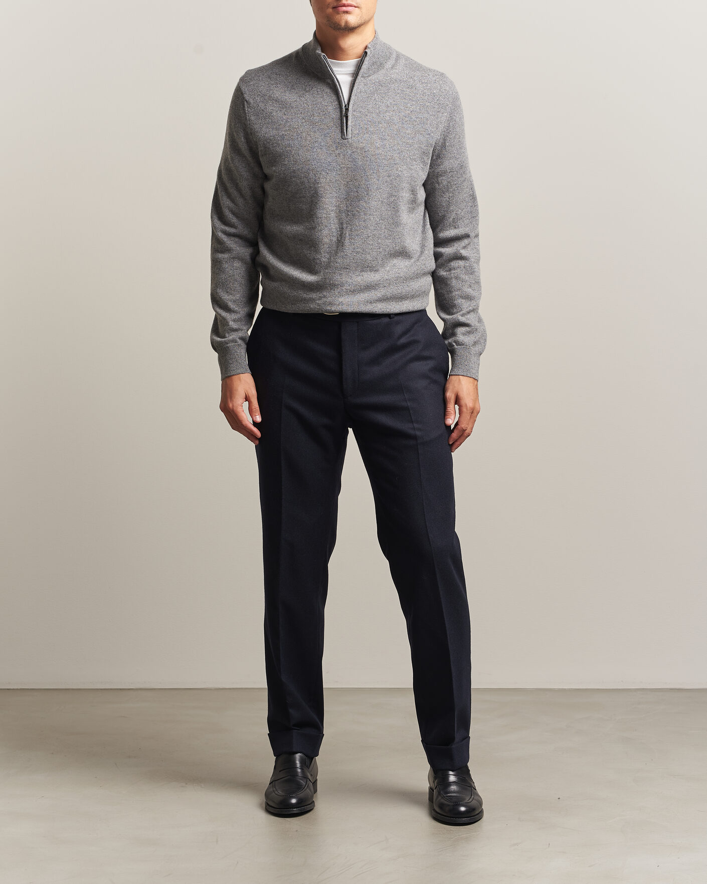 Men | Sweaters & Knitwear | Charles Tyrwhitt | Pure Cashmere Zip Neck Jumper Grey