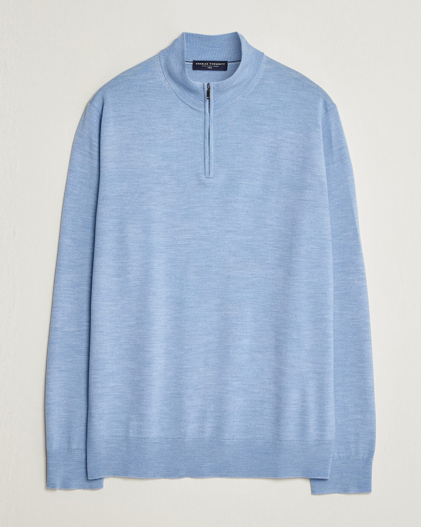 Men | Sweaters & Knitwear | Charles Tyrwhitt | Pure Merino Zip Neck Jumper Cornflower Blue