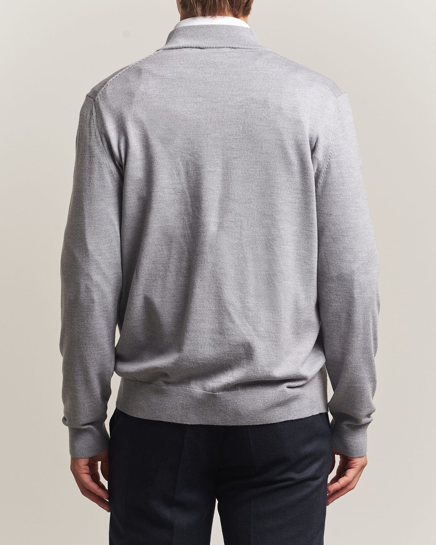 Men | Sweaters & Knitwear | Charles Tyrwhitt | Pure Merino Zip Neck Jumper Light Grey