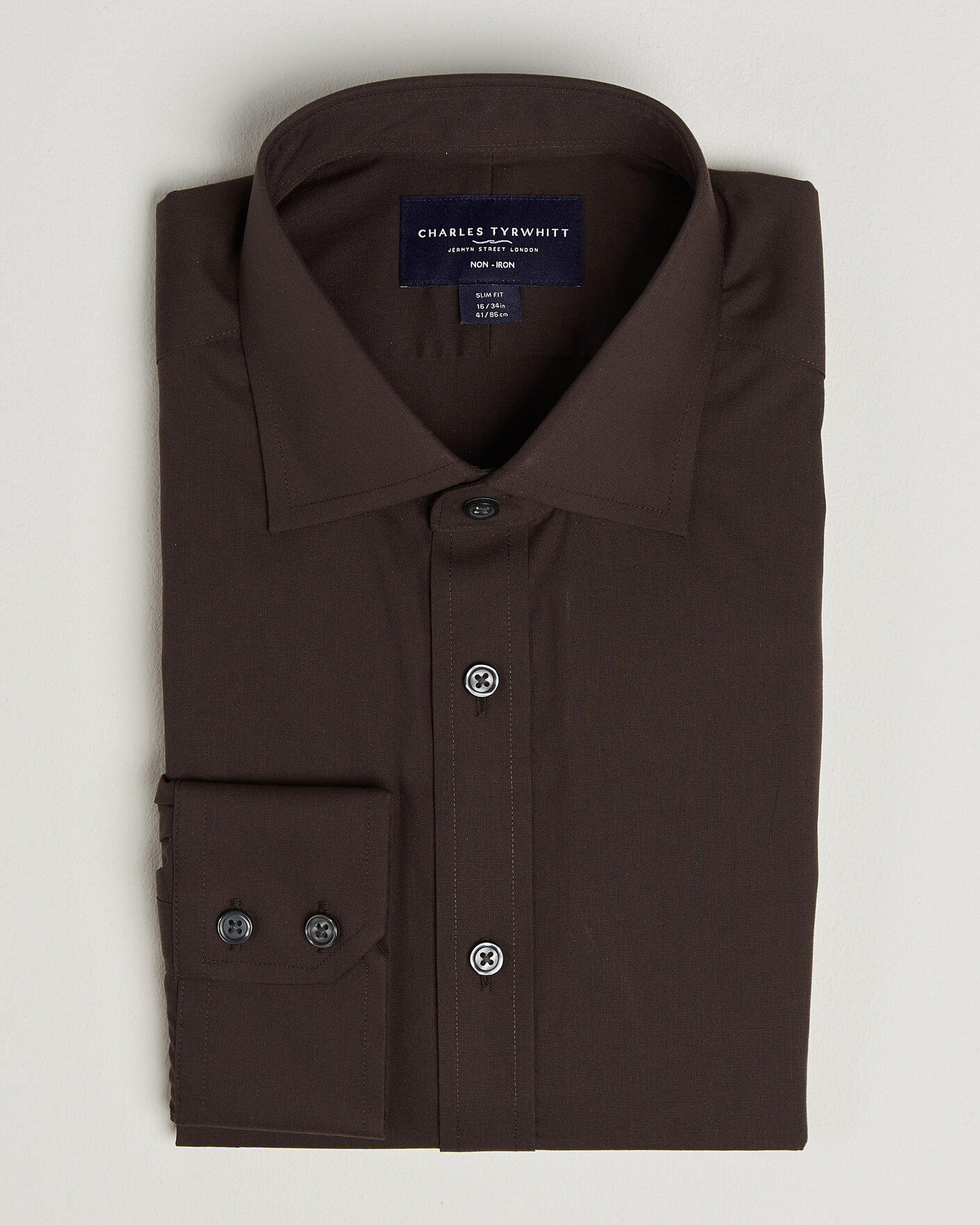 Men | Shirts | Charles Tyrwhitt | Slim Fit Non Iron Poplin Cut Away Shirt Chocolate