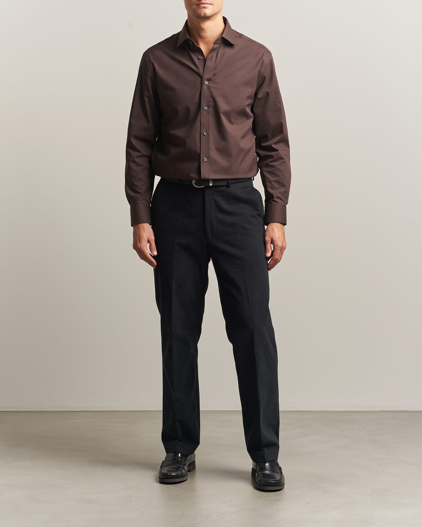 Men | Shirts | Charles Tyrwhitt | Slim Fit Non Iron Poplin Cut Away Shirt Chocolate