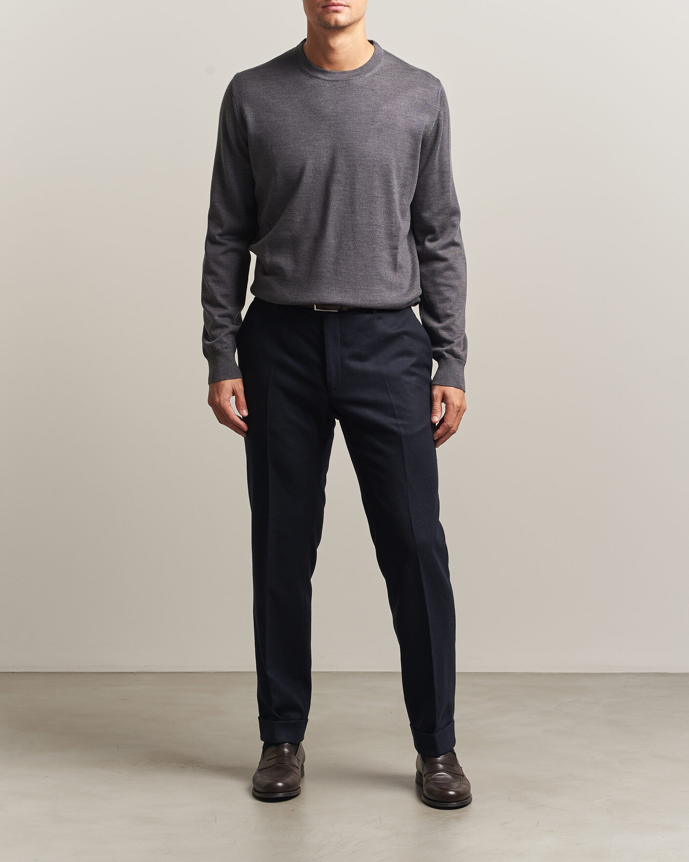 Men | Sweaters & Knitwear | Charles Tyrwhitt | Pure Merino Crew Neck Jumper Grey