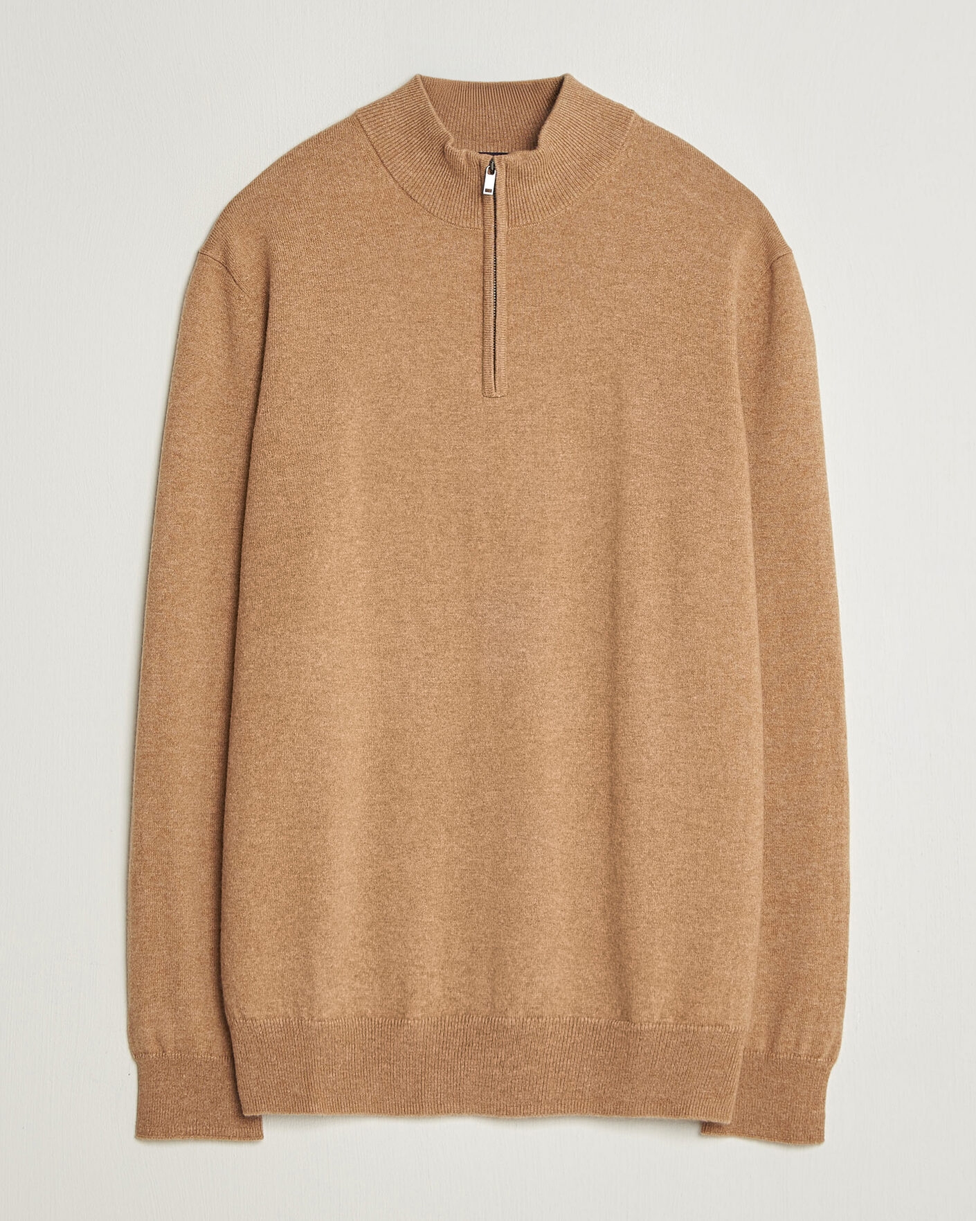 Men | Sweaters & Knitwear | Charles Tyrwhitt | Pure Cashmere Zip Neck Jumper Tan