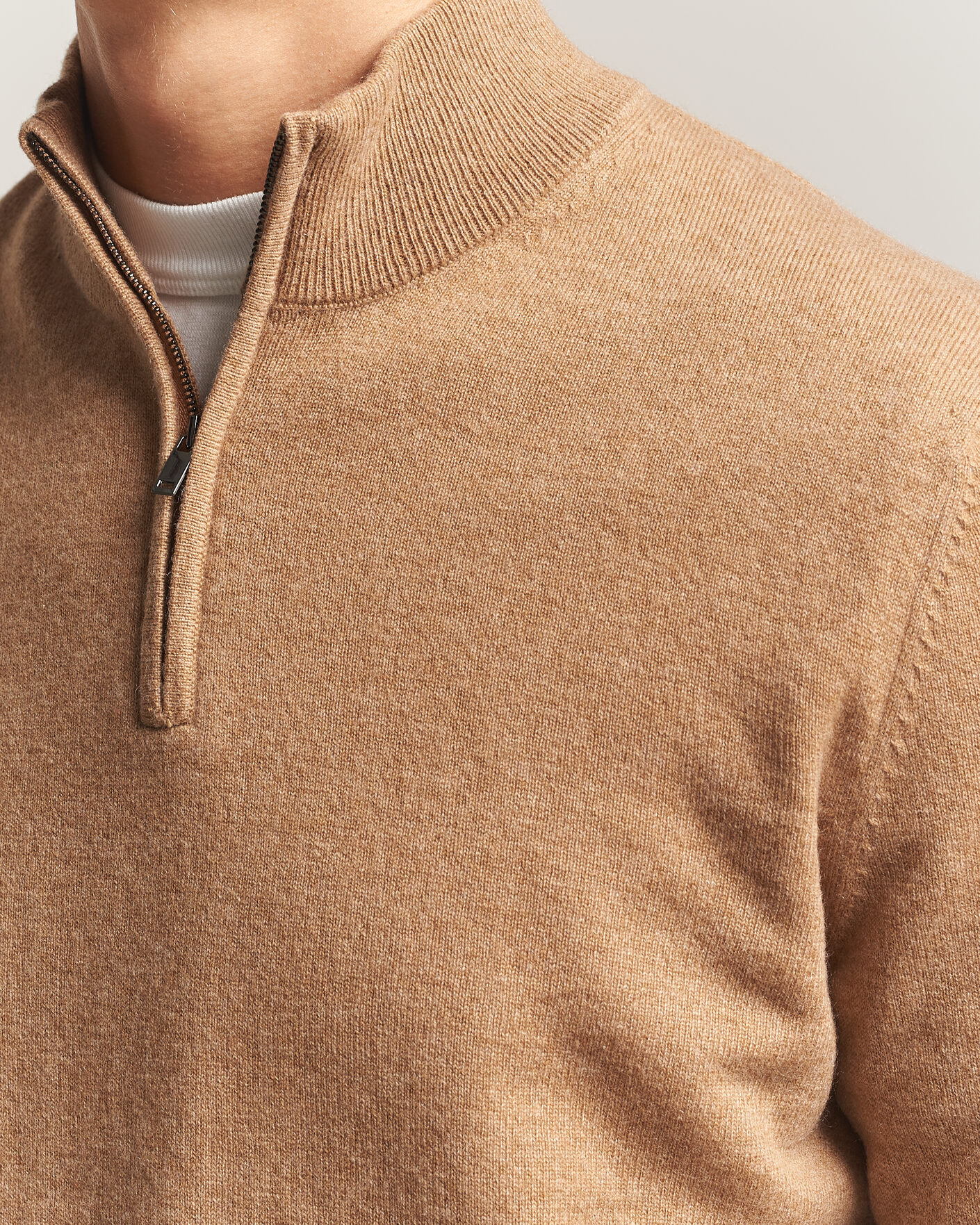 Men | Sweaters & Knitwear | Charles Tyrwhitt | Pure Cashmere Zip Neck Jumper Tan