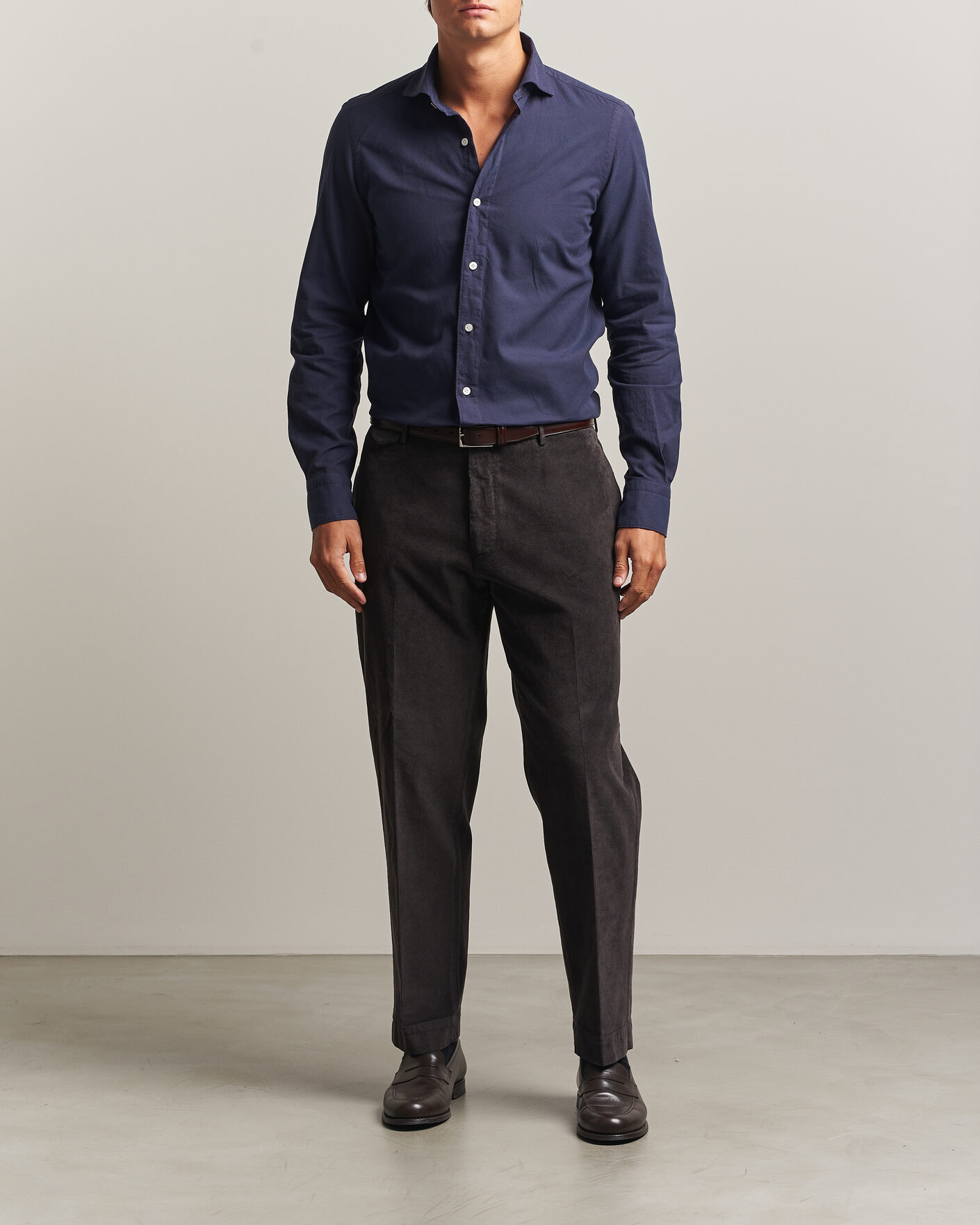 Men | Shirts | Finamore Napoli | Gaeta Flannel Sport Shirt Navy