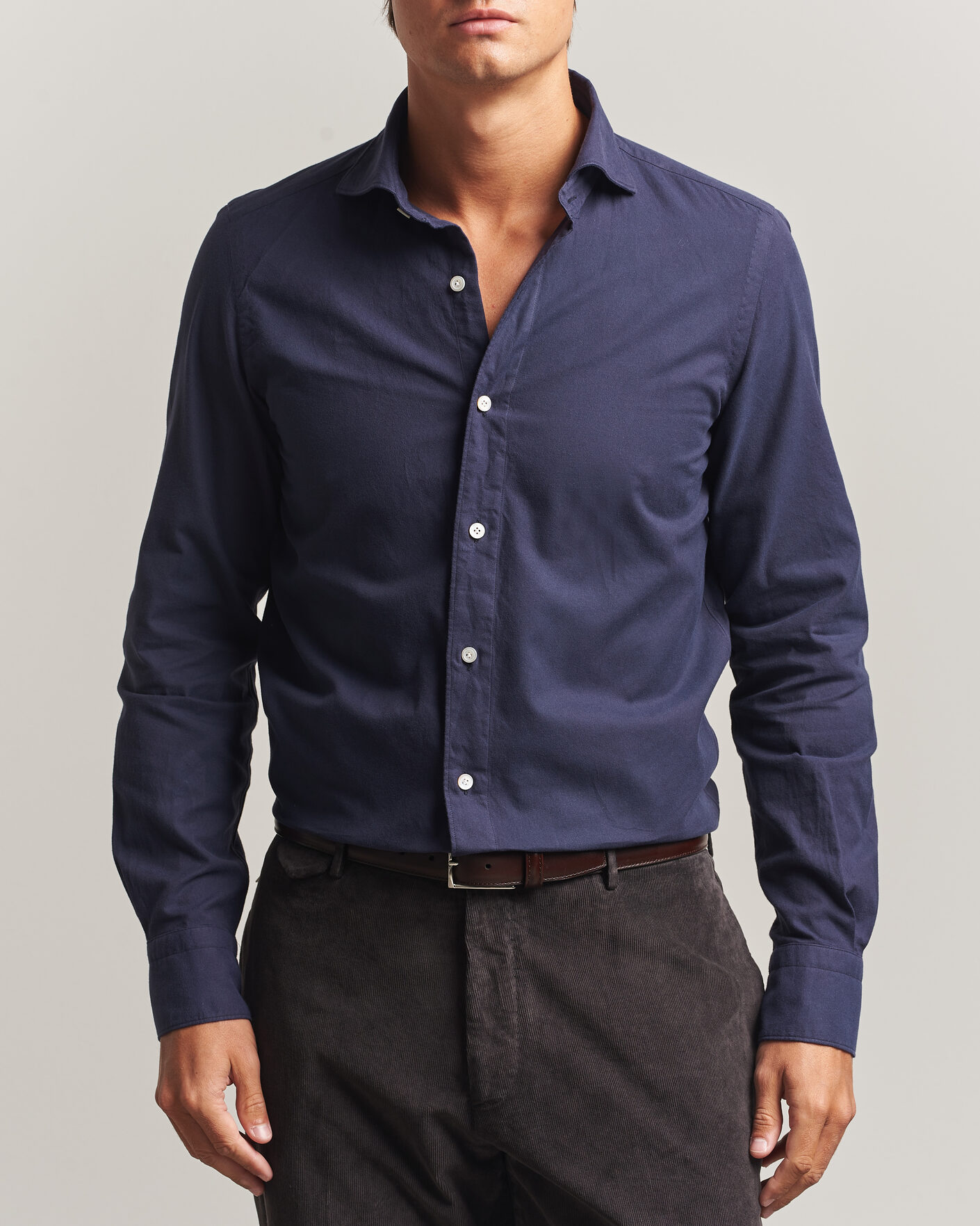 Men | Shirts | Finamore Napoli | Gaeta Flannel Sport Shirt Navy