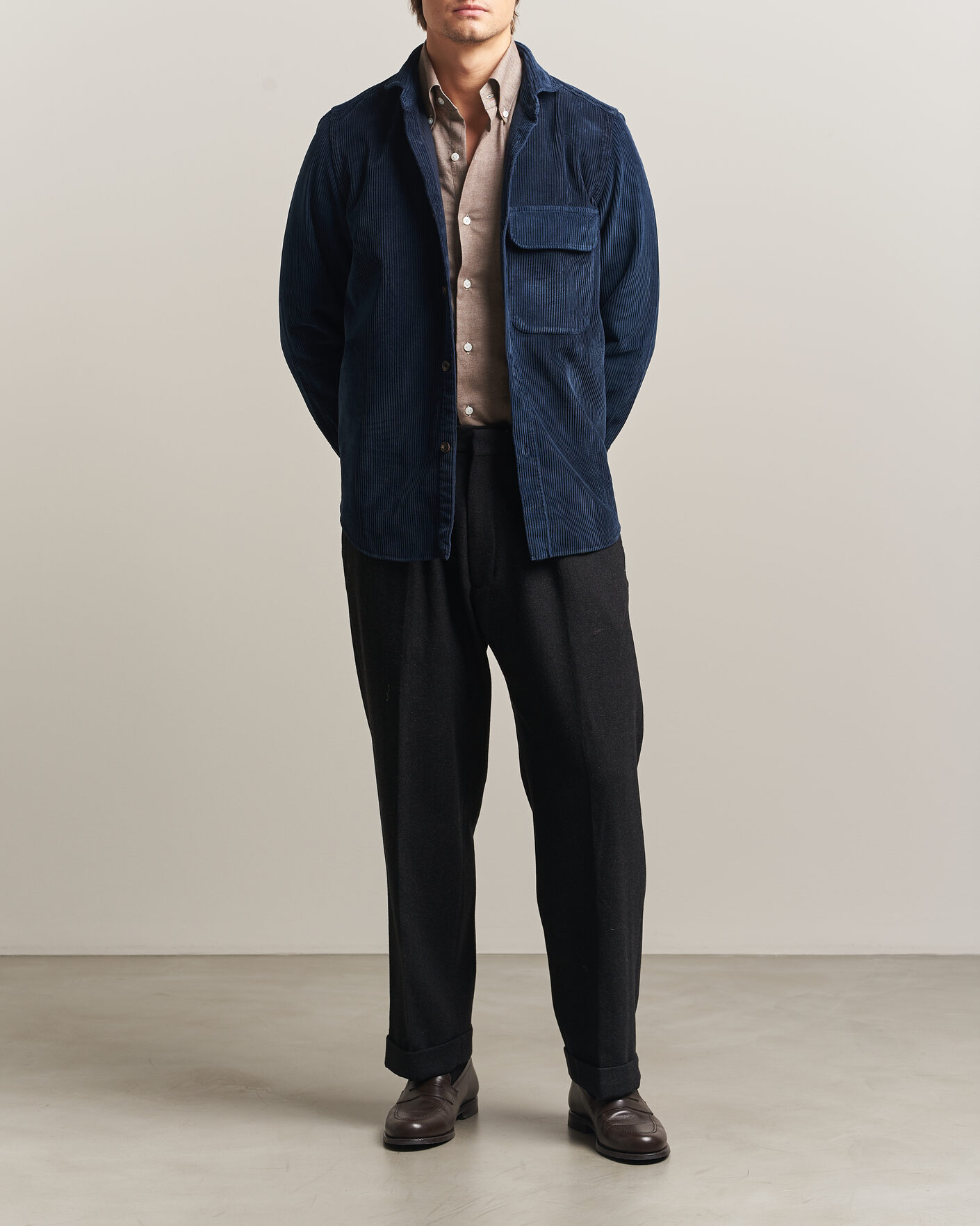 Men | Shirts | Finamore Napoli | Garment Dyed Corduroy Overshirt Navy