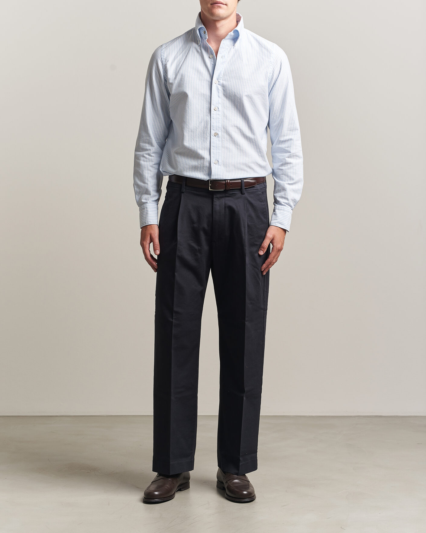 Men | Shirts | Finamore Napoli | Gaeta Oxford Button Down Shirt Light Blue Stripe