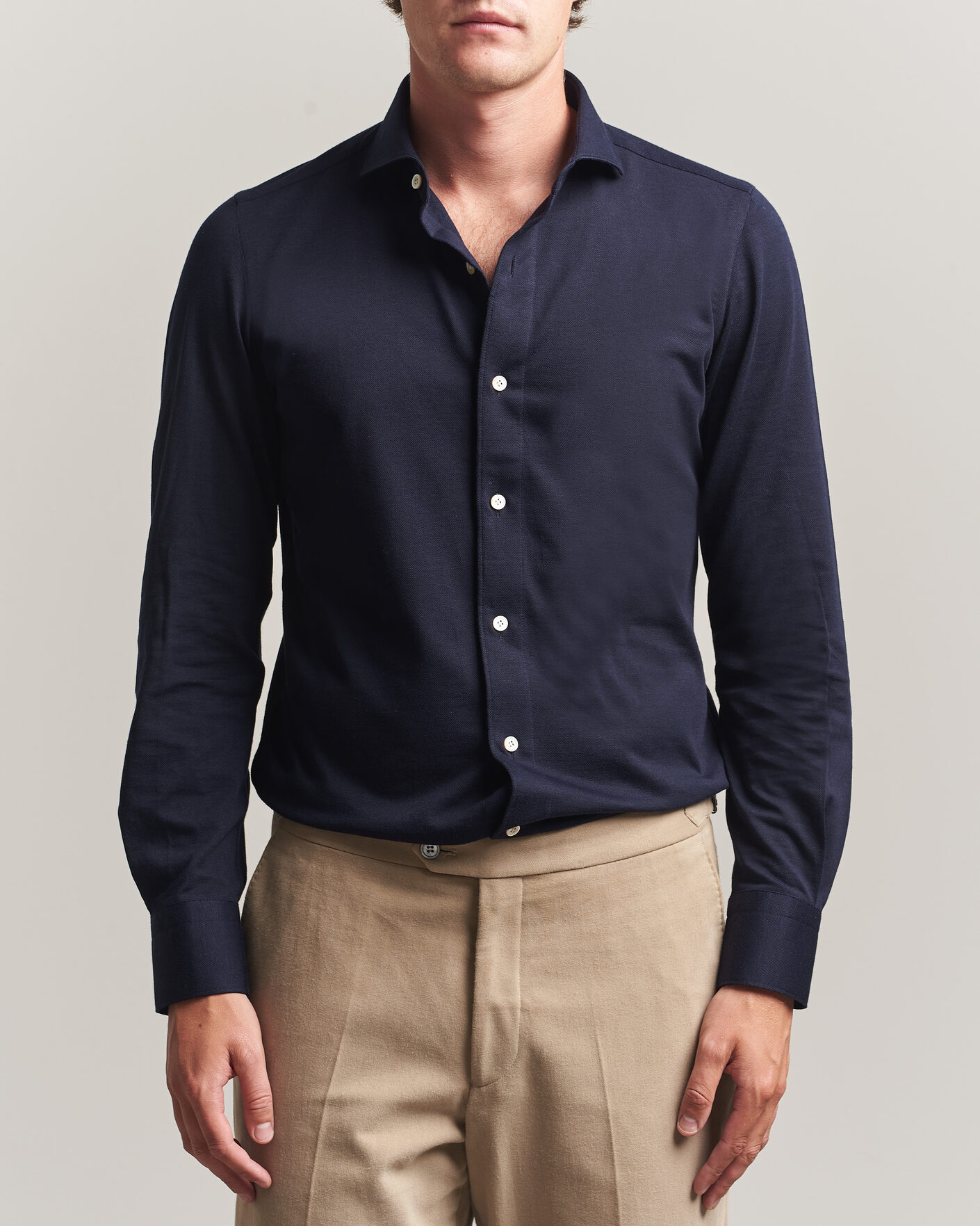 Men | Shirts | Finamore Napoli | Cotton/Cashmere Jersey Shirt Navy