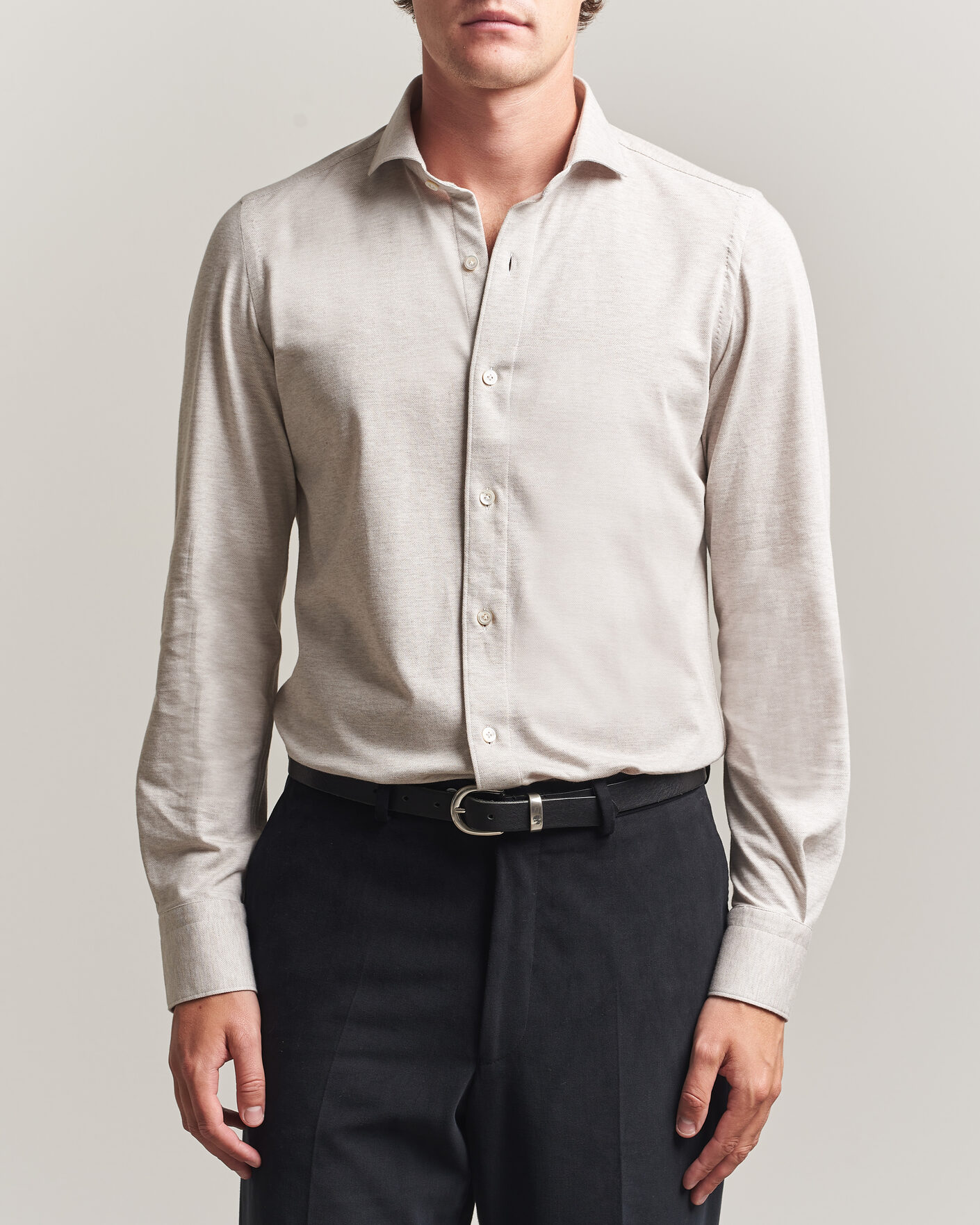 Men | Shirts | Finamore Napoli | Cotton/Cashmere Jersey Shirt Beige