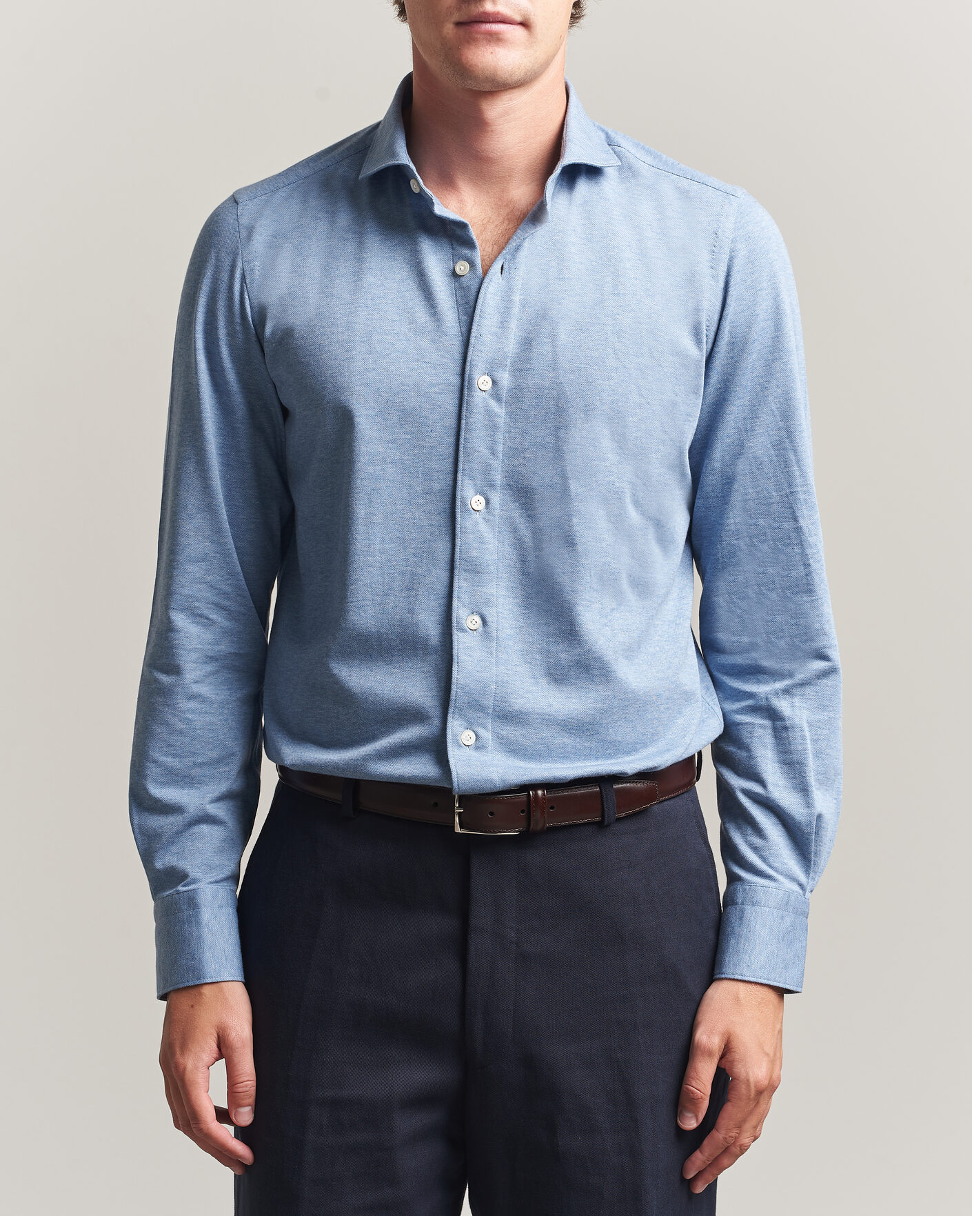 Men | Shirts | Finamore Napoli | Cotton/Cashmere Jersey Shirt Light Blue