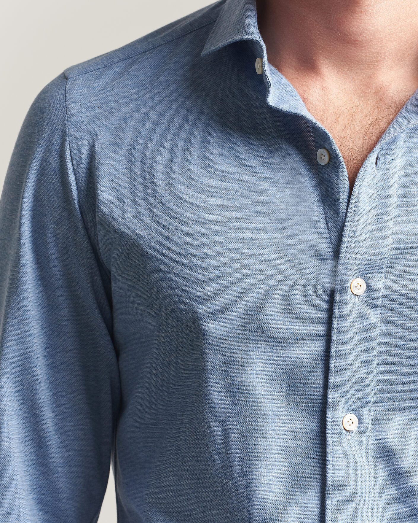 Men | Shirts | Finamore Napoli | Cotton/Cashmere Jersey Shirt Light Blue