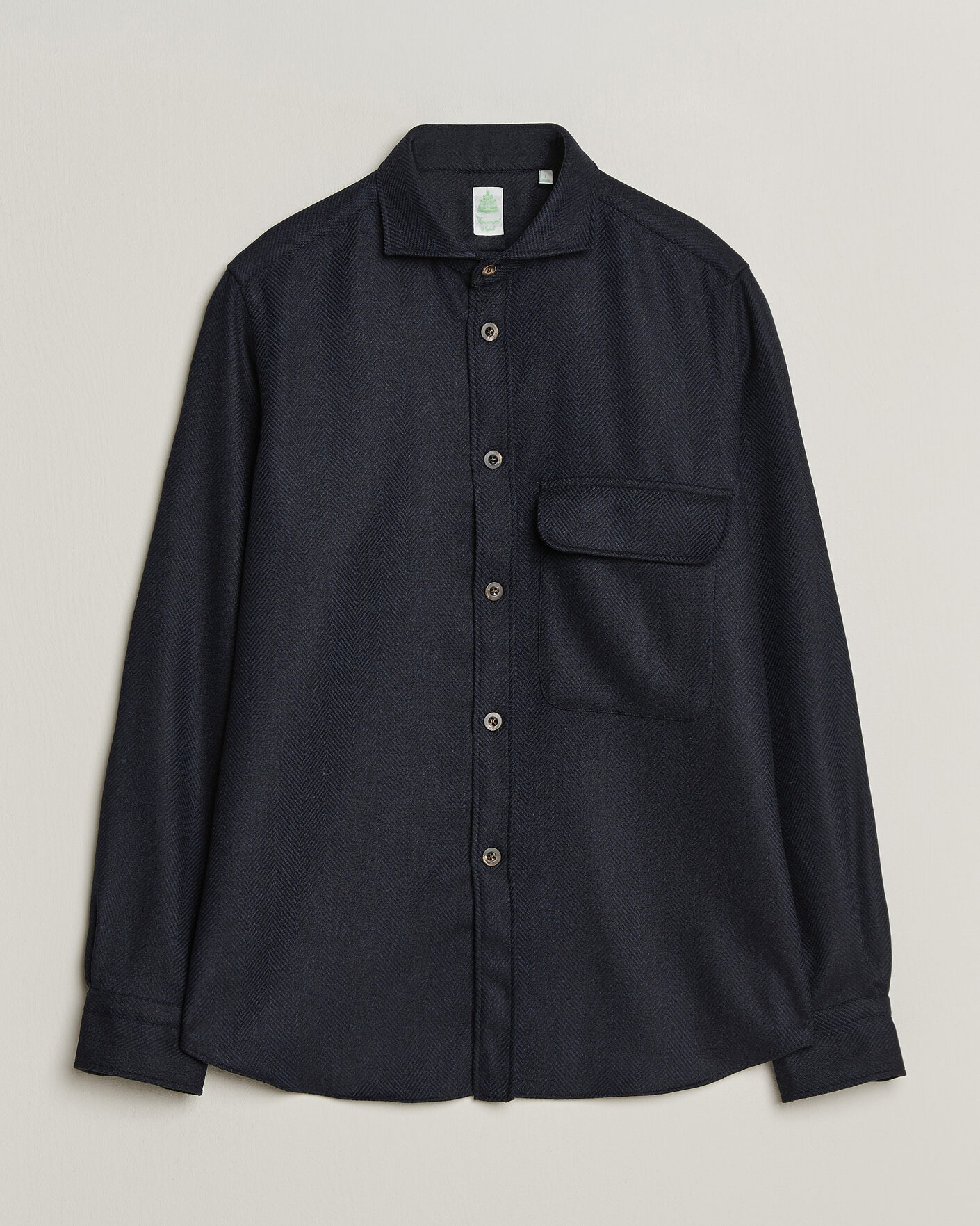 Men | Shirts | Finamore Napoli | Wool Herringbone Overshirt Navy