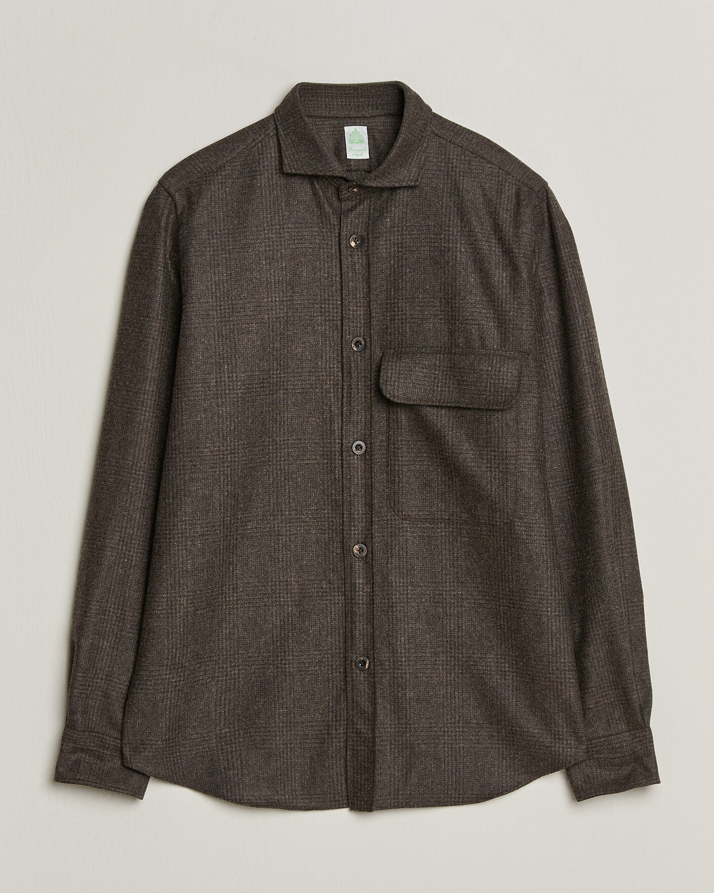 Men | Shirts | Finamore Napoli | Wool Houndstooth Overshirt Dark Brown