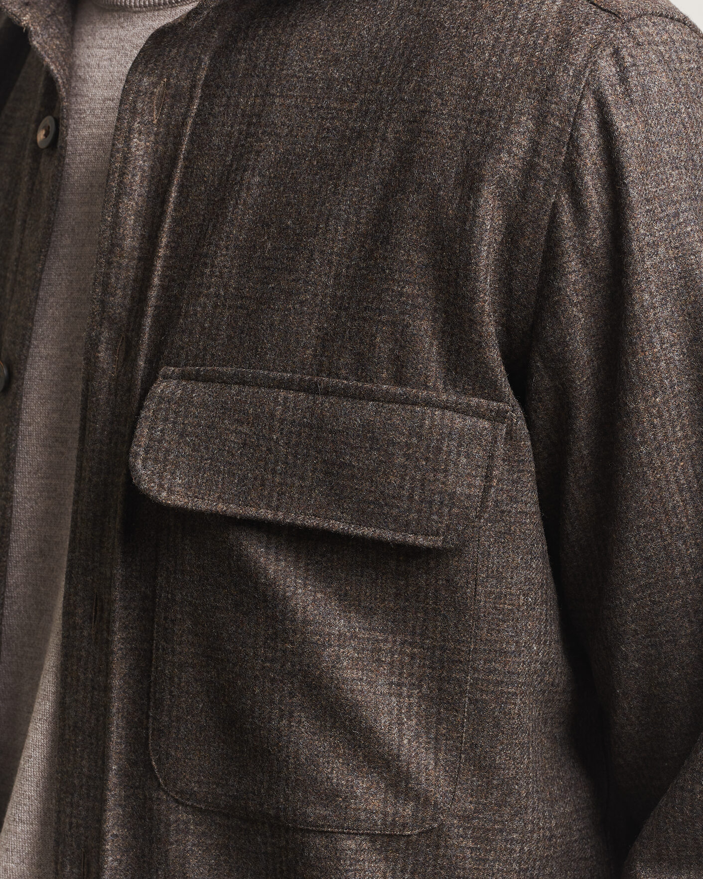 Men | Shirts | Finamore Napoli | Wool Houndstooth Overshirt Dark Brown