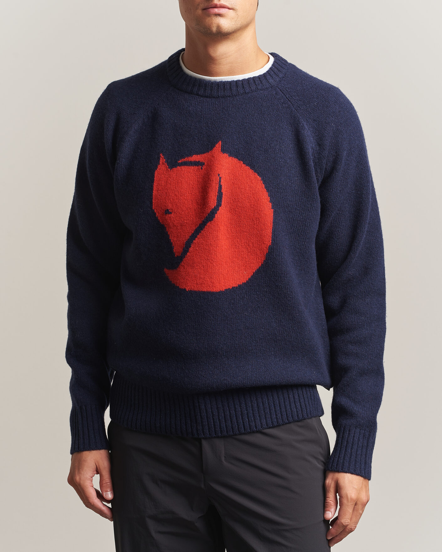 Men | Sweaters & Knitwear | Fjällräven | Logo Knit Wool Sweater Dark Navy
