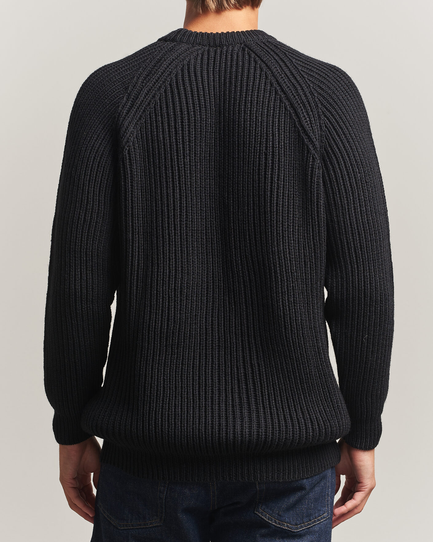 Men | Sweaters & Knitwear | Gloverall | Fisherman Rib Chunky Wool Crew Neck Black