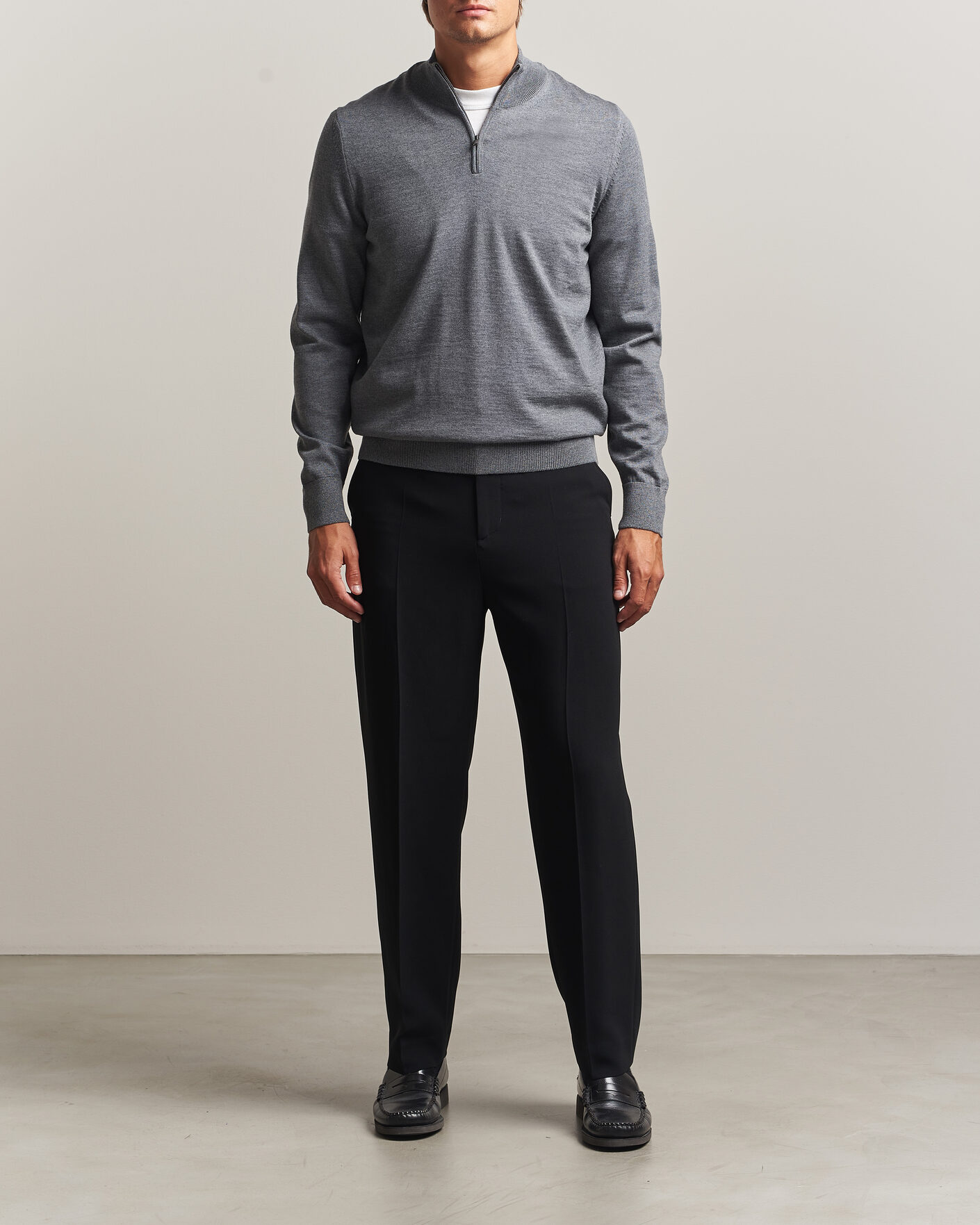 Men | Sweaters & Knitwear | BOSS BLACK | Ebenji Merino Knitted Half Zip Medium Grey