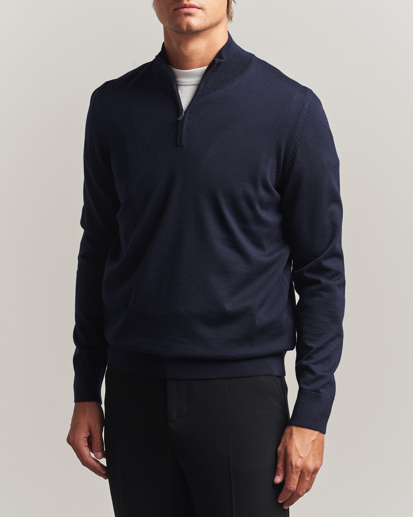 Men | Sweaters & Knitwear | BOSS BLACK | Ebenji Merino Knitted Half Zip Dark Blue