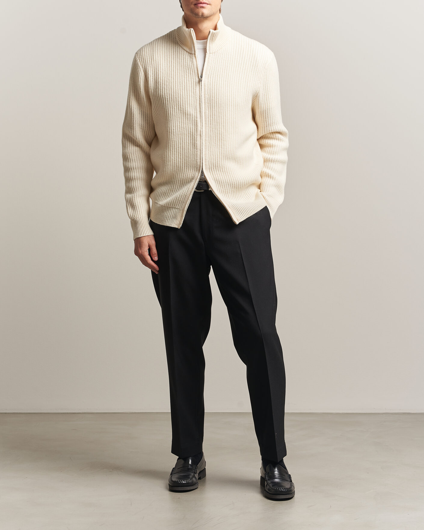 Men | Sweaters & Knitwear | BOSS BLACK | Fiocco Wool/Cashmere Full Zip Open White