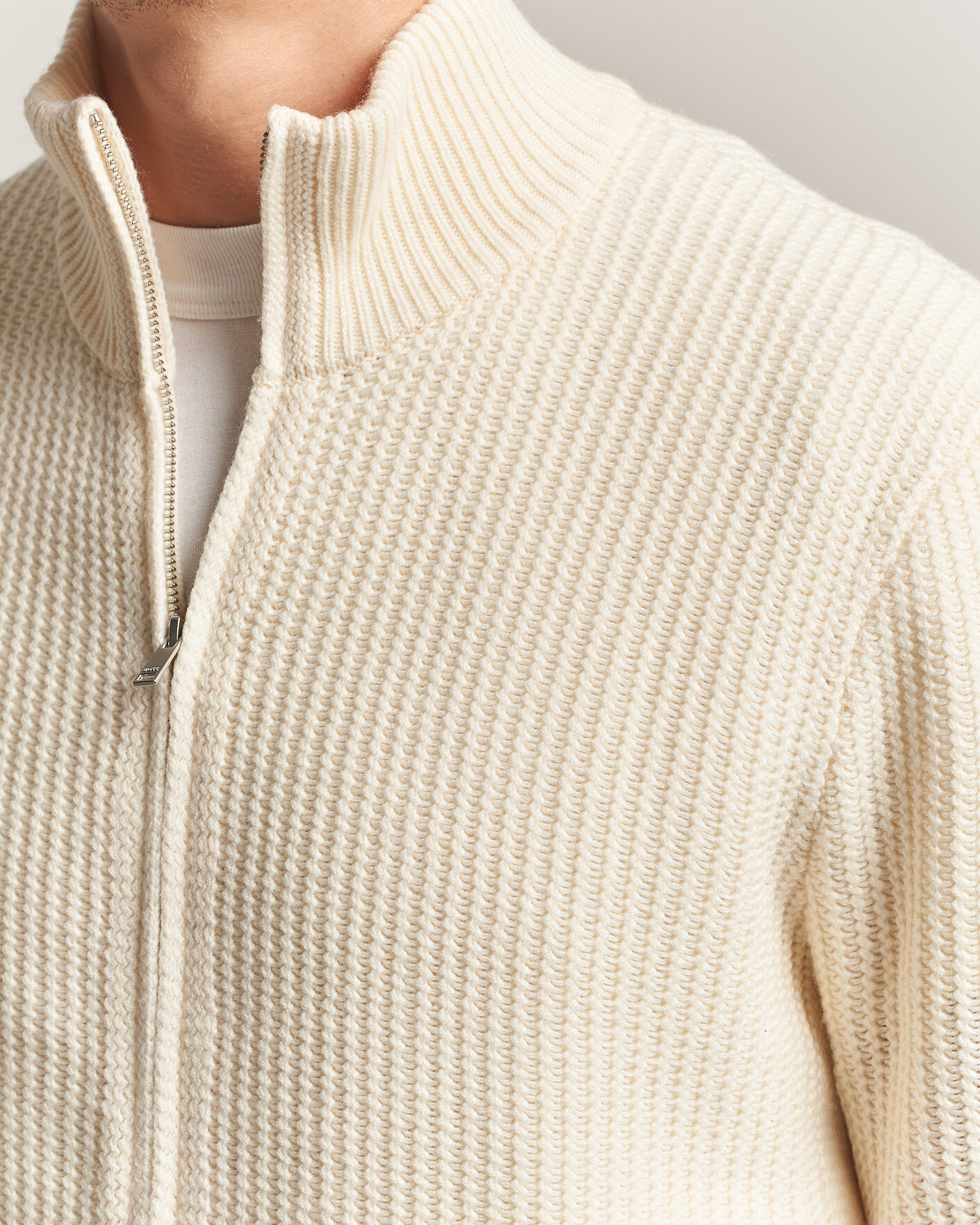 Men | Sweaters & Knitwear | BOSS BLACK | Fiocco Wool/Cashmere Full Zip Open White