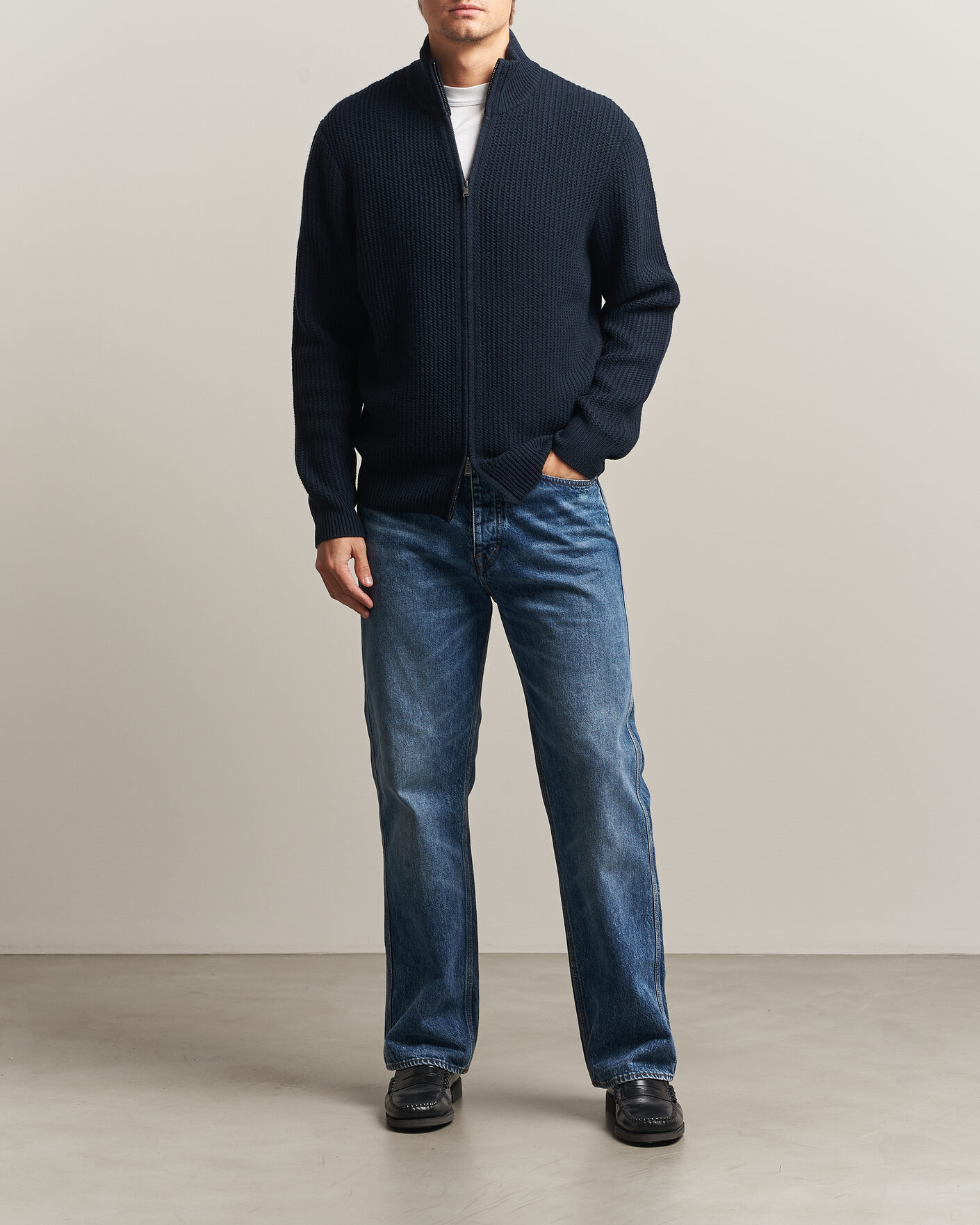 Men | Sweaters & Knitwear | BOSS BLACK | Fiocco Wool/Cashmere Full Zip Dark Blue