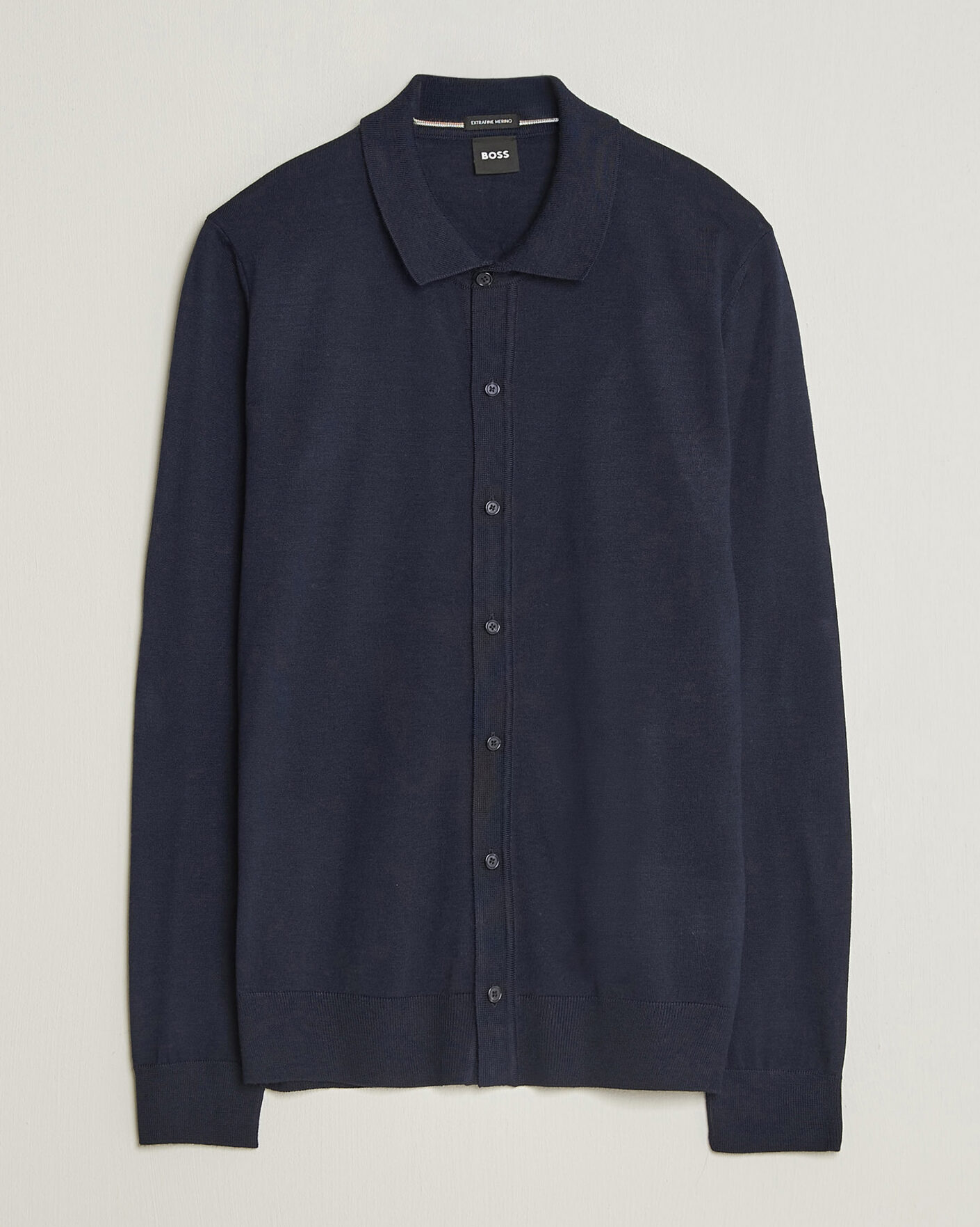 Men | Sweaters & Knitwear | BOSS BLACK | Helbert Merino Knitted Cardigan Dark Blue