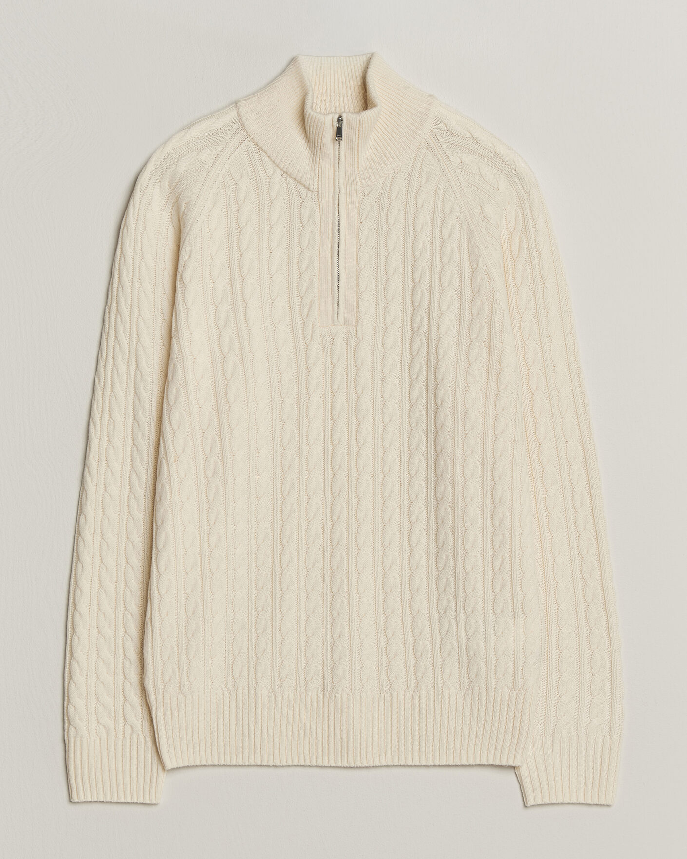 Men | Sweaters & Knitwear | BOSS BLACK | Furore Wool/Cashmere Cable Half Zip Open White