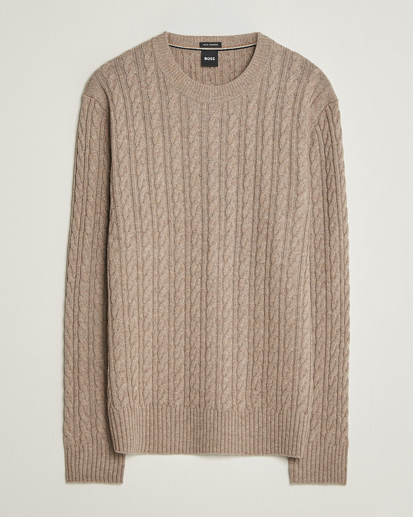 Men | Sweaters & Knitwear | BOSS BLACK | Furlan Wool/Cashmere Cable Crew Neck Open Brown