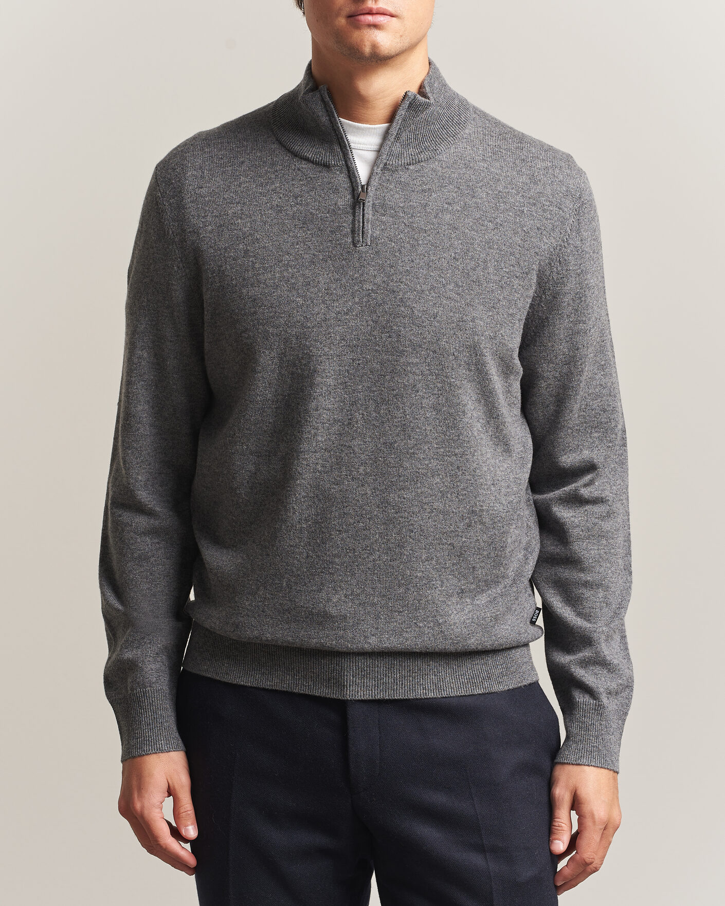 Men | Sweaters & Knitwear | BOSS BLACK | Hemarlo Wool/Cashmere Half Zip Medium Grey
