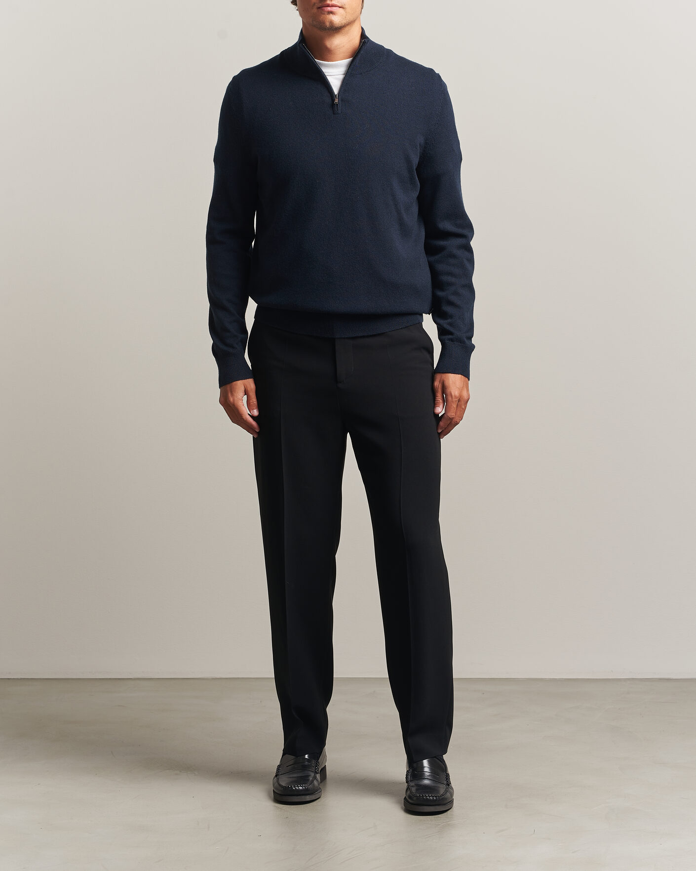 Men | Sweaters & Knitwear | BOSS BLACK | Hemarlo Wool/Cashmere Half Zip Dark Blue