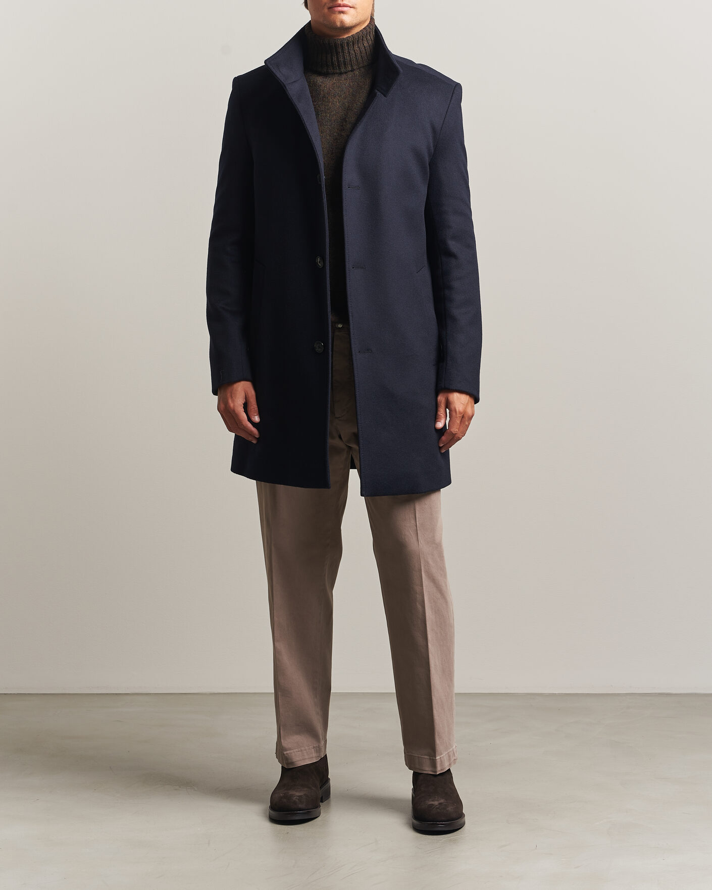 Men | Coats & Jackets | BOSS BLACK | Hyde Wool Stand Up Collar Coat Dark Blue